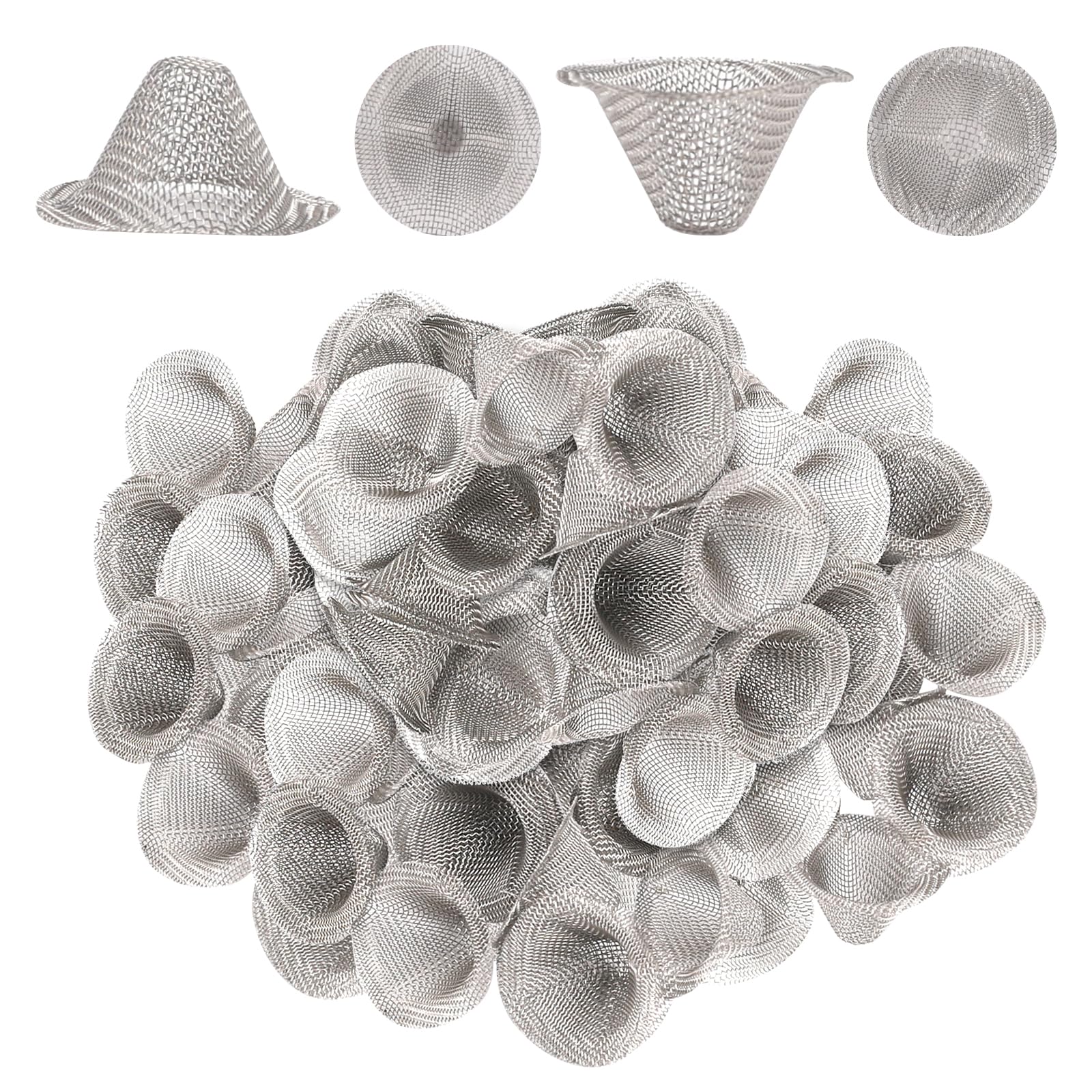 100 Pieces Pipe Filters, 1/2 Inch Stainless Steel Bowl Pipe Screens Filters Conical Design Metal Filters 0.5 Inch Mini Metal Clean Screen Reusable Filters Self-Adjustable Size Filter