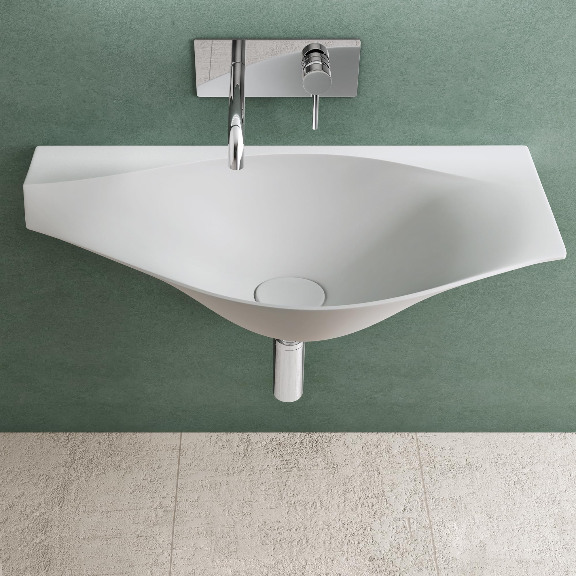Mai & Mai Lavabo Suspendido 80x37x22 cm – Blanco Mate, Mármol Fundido, sin Orificio para Grifo, con Tapa de Desagüe, Col816