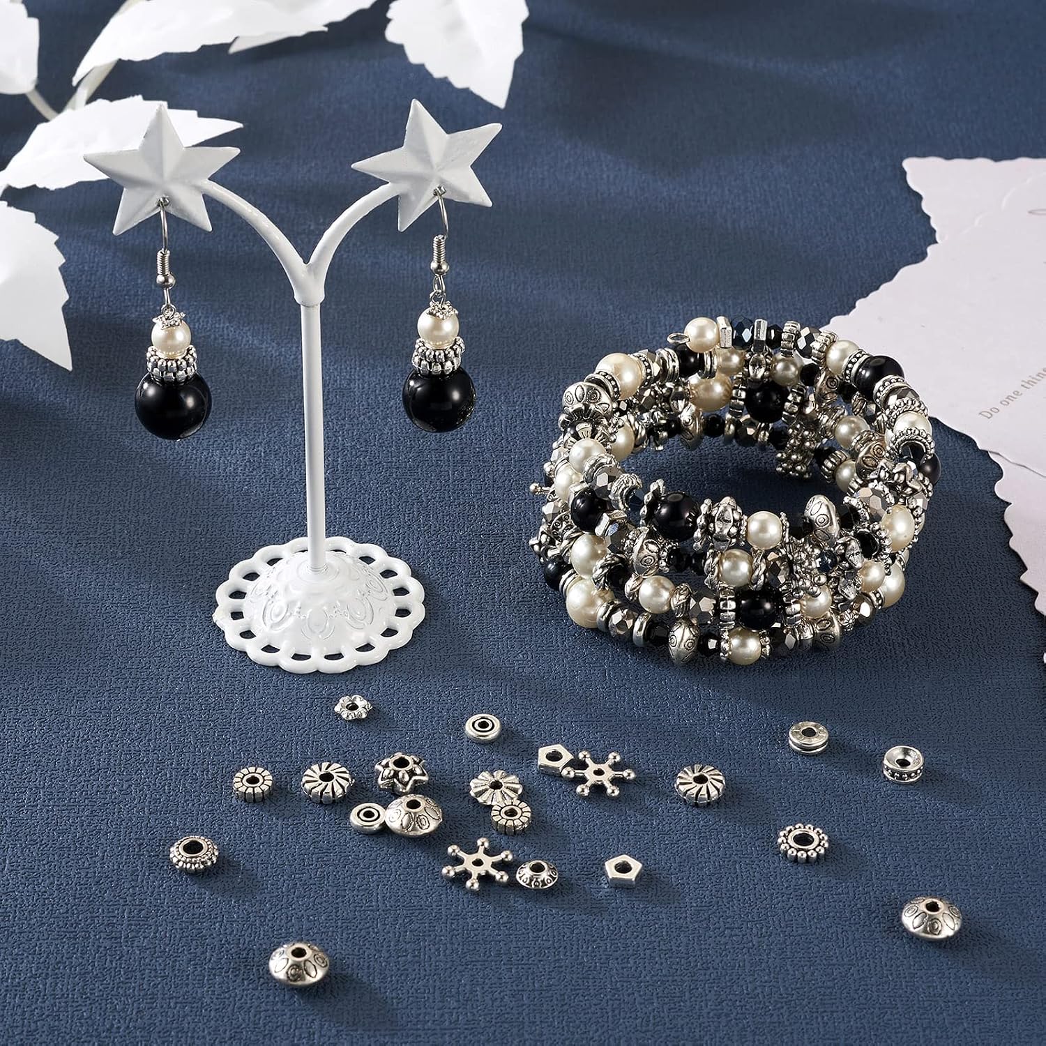 Craftdady 400pcs Flat Round Flower Alloy Spacer Beads Antique Silver Tibetan Metal Beads Star Rondelle Bicone Loose Charm Beads 5~9.5mm for DIY Earring Bracelet Necklace Jewelry Making