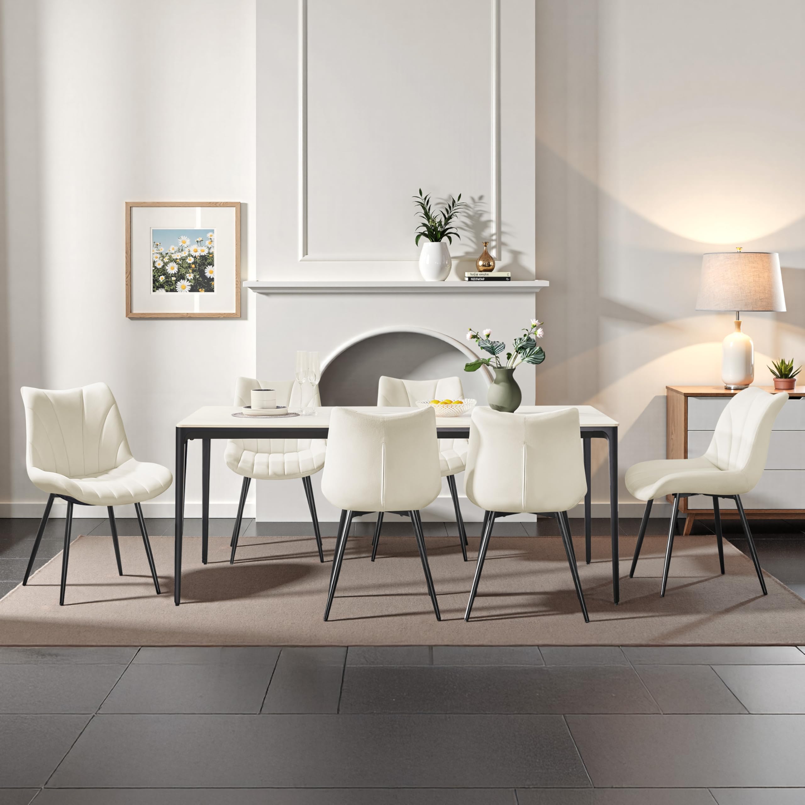 Yaheetech Set di 4 Sedie da Pranzo Moderne in Velluto Sedie Imbottite con Schienale e Gambe in Metallo Senza Braccioli per Cucina Sala da Pranzo e Soggiorno (Beige)