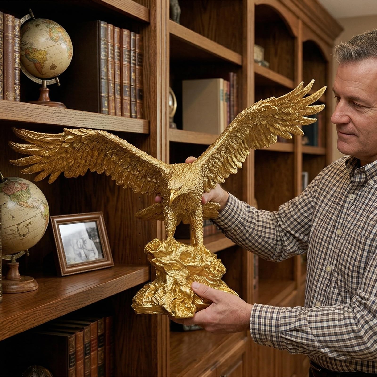 22.4" large eagle statue unfurling its wings ornaments statue, golden eagle sculpture modern home office figurine decor desktop decoration