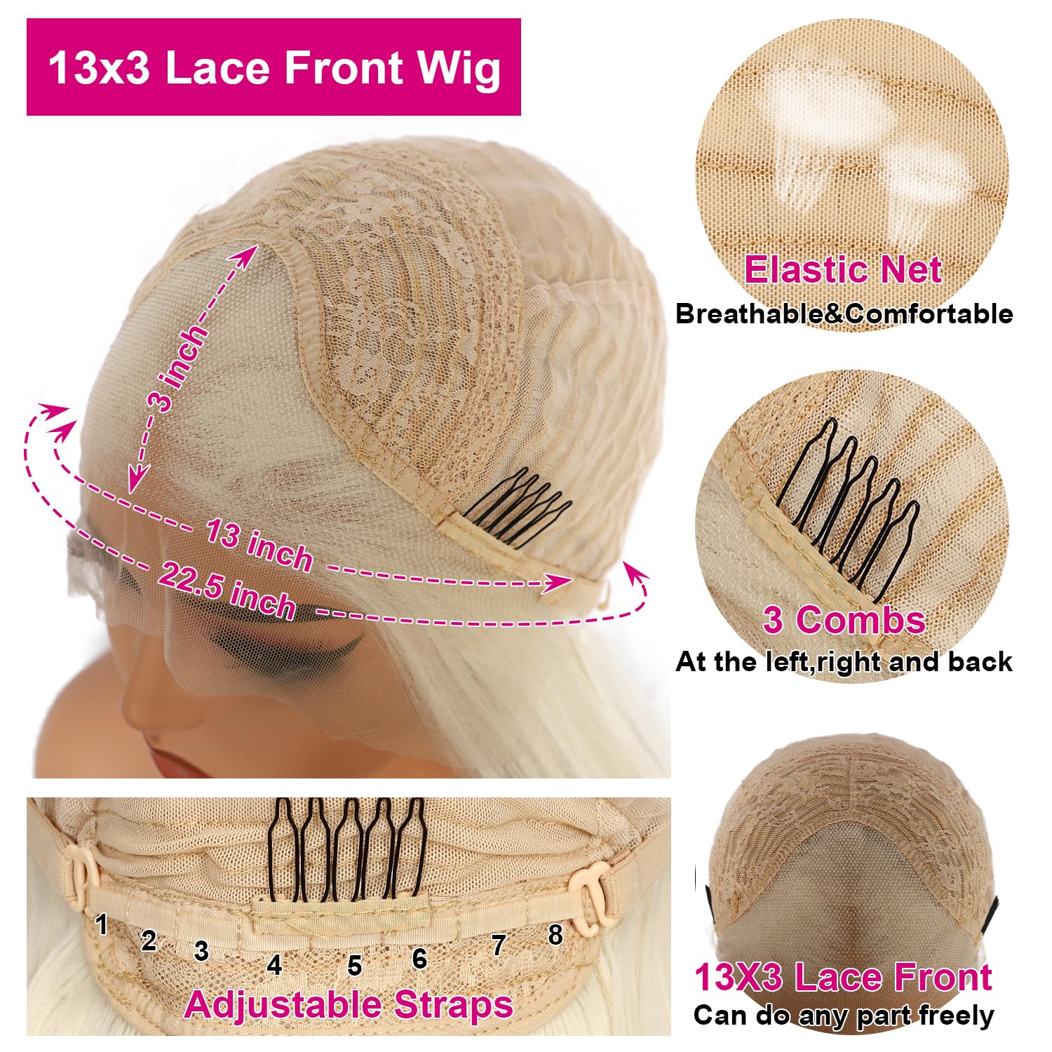 Sapphirewigs Gerade Perücke für Frauen 13x3 Spitze Front Perücken Weiß Blonde Freies Teil Synthetische Haare 150% Dichte Hitzebeständige 26inch