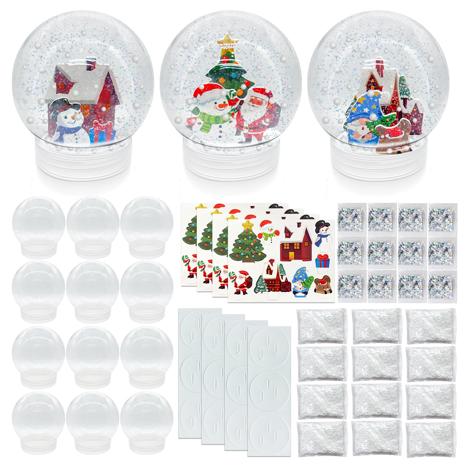 12 Set Plastic Snow Globes Kit,DIY Snow Globe Making Craft kit for Kids Adults,Clear Water Globes with Screw Off Cap DIY Snow Globes, Christmas fillable Ornaments,Xmas DIY Crafts Home Decoration(12)
