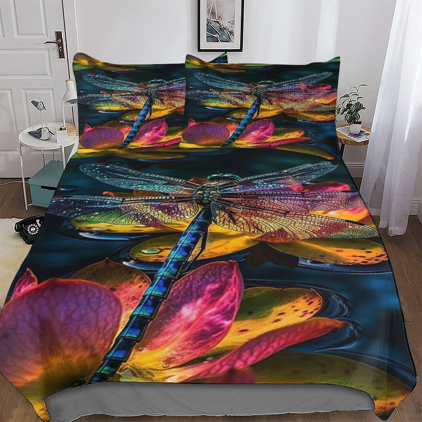 Parure de lit dragonfly king pour chambre d'enfant et ado housse de couette 220x240cm