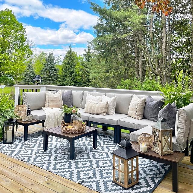 Sophia William 6 Pieces Patio Furniture Set Outdoor Metal Sectional Sofa Patio Conversation Set-2 x Single Sofa with