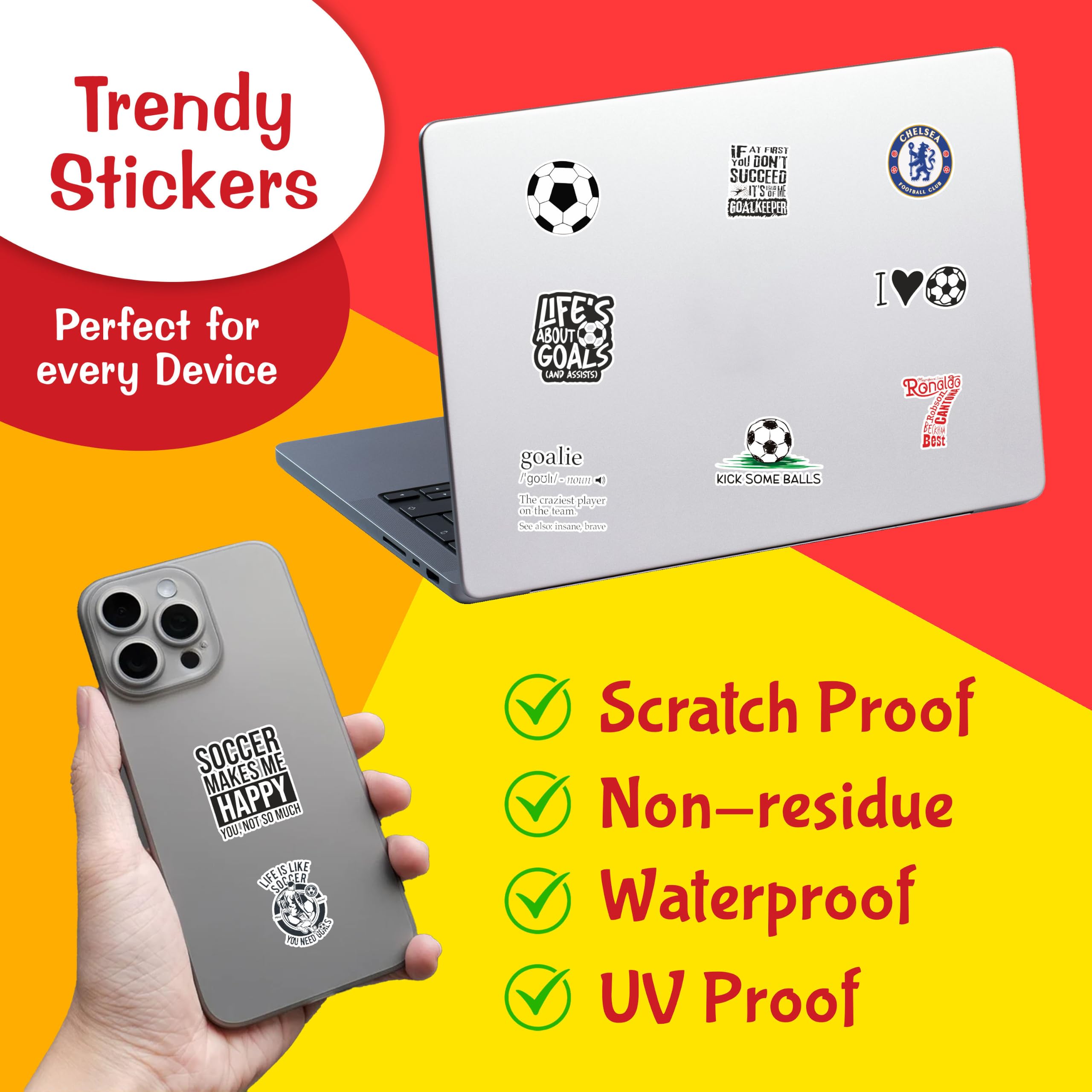 CodersParadise Pack Of 65 Football Soccer Stickers For Laptop, Planner, Diary, Waterproof Residue Free, self adhesive 3