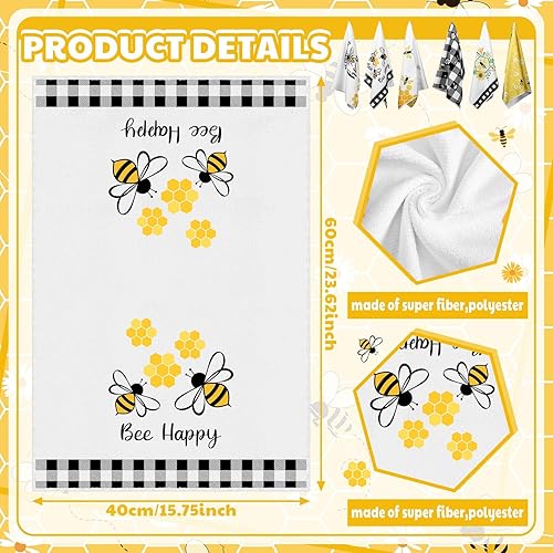 Miniatura 4 de Oudain 6 toallas de cocina de abeja de 15.8 x 23.6 pulgadas, toallas de mano de abeja, toallas de mano con temática de abeja, toallas de té, regalos