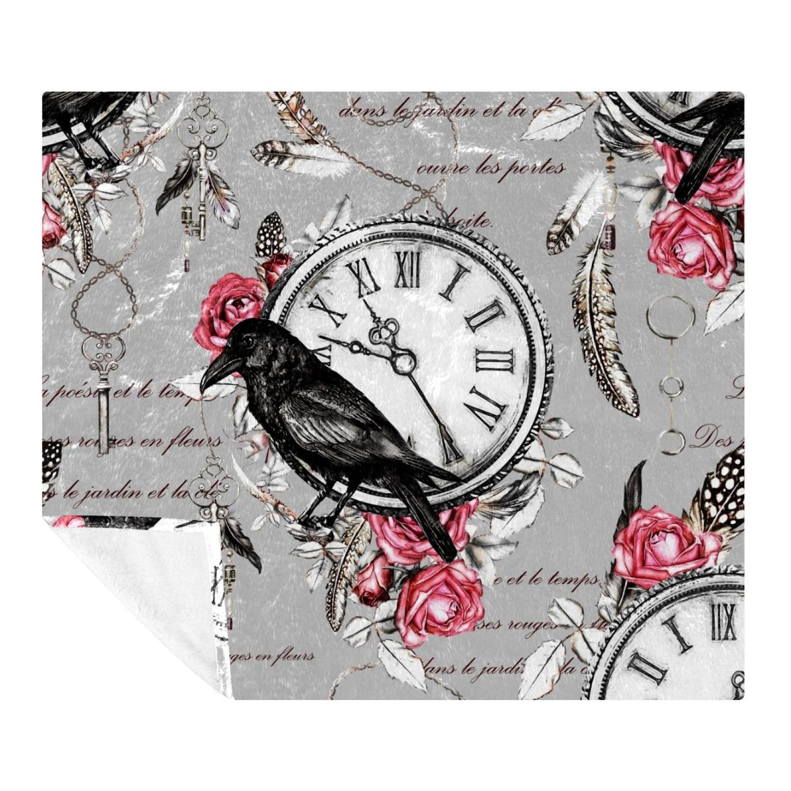 Couverture polaire confortable en microfibre rose au design vintage horloge