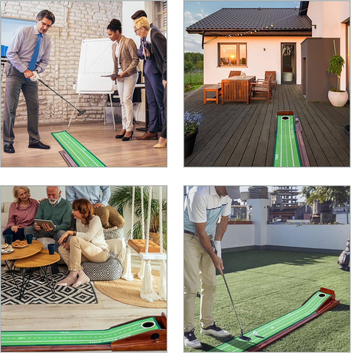 Putting Matte – Indoor Putting Green mit Ballrücklauf, Minigolf für Zuhause, Trainingshilfe für Golfspieler, kompakt & rutschfest, ideal für Heim & Büro Golftraining