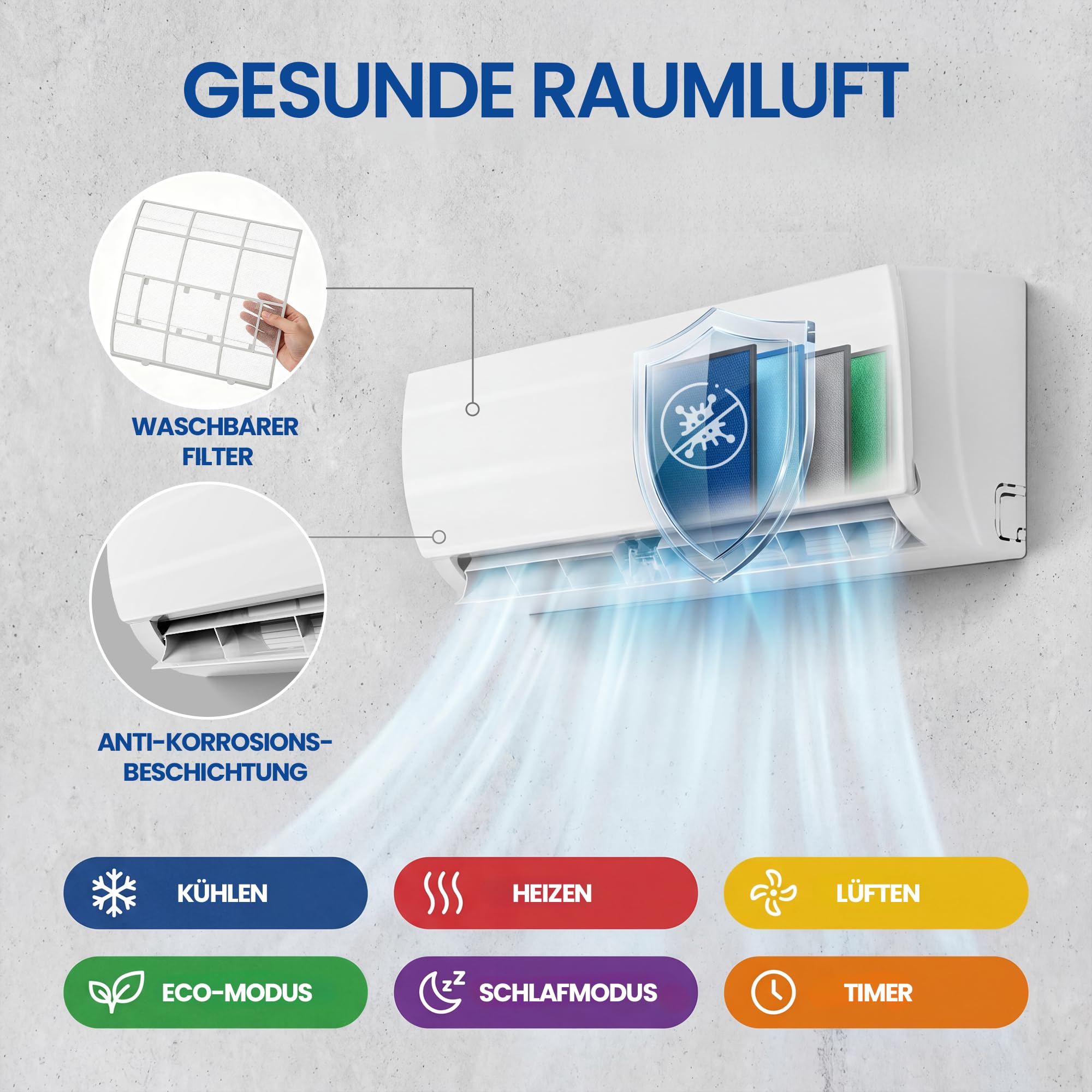 TRIUMPHKEY Split Klimaanlage 12000 BTU 3,5 kW Inverter A++ R32 bis 45 m²