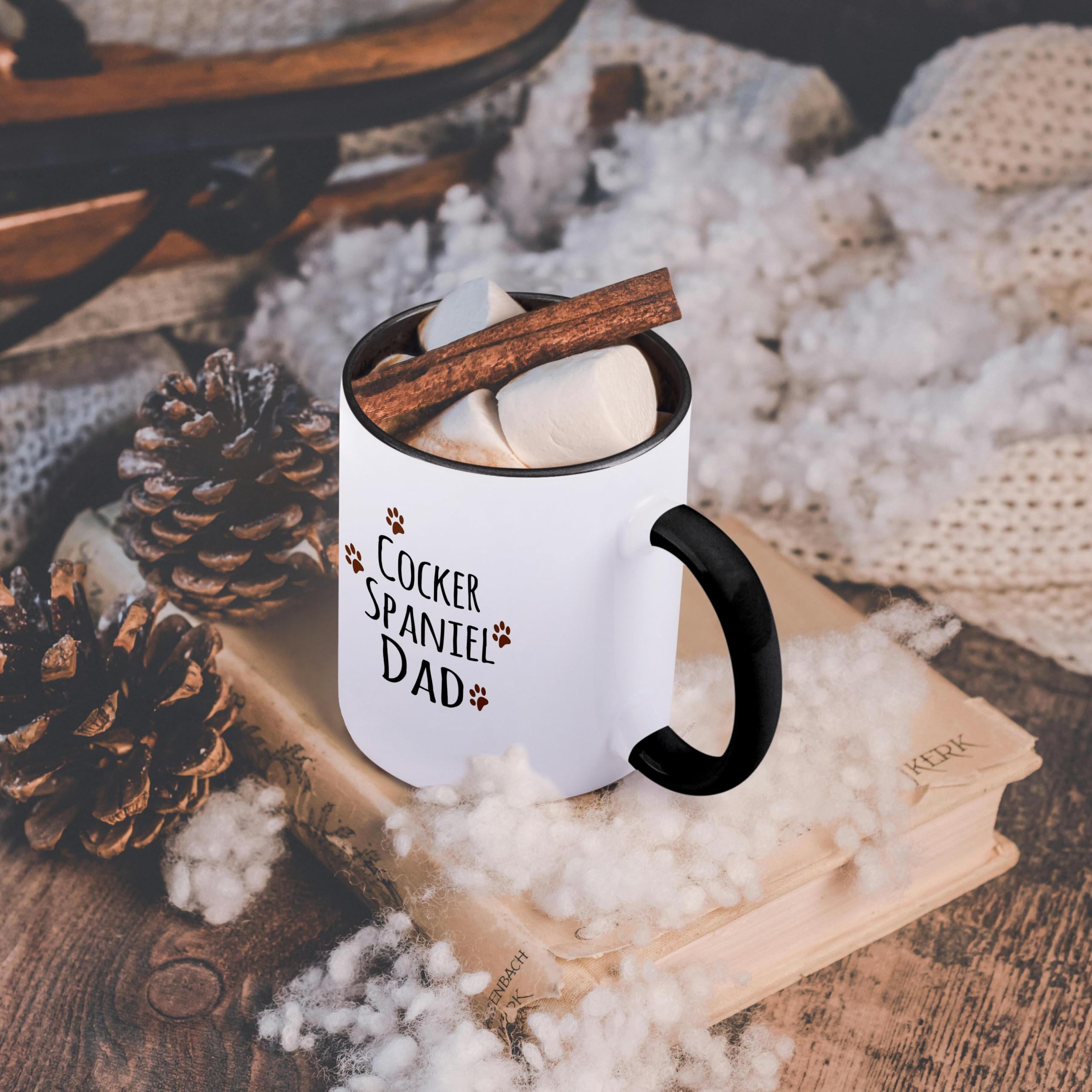3dRose  Mug_153882_4  Cavalier King Charles Spaniel Dog Dad - Doggie By Breed Brown Muddy Paw Prints Doggy Lover Owner Two Tone Black Mug 11oz