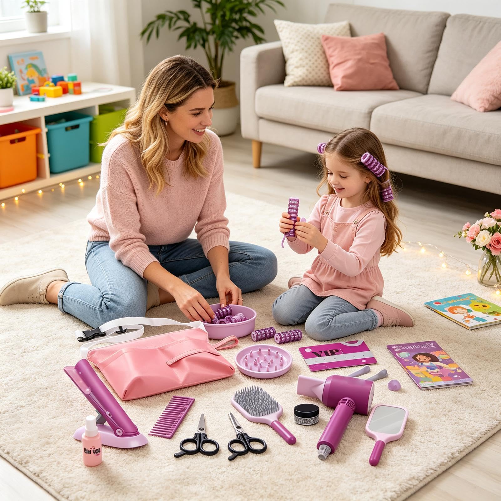 Set Salone Parrucchiere per Bambini 17 Pezzi Set Imitazione Realistica da