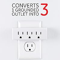 Vista 3 de GE - Enchufe múltiple de 3 tomas de corriente, de pared, enchufe adaptador a tierra, clasificación interior, 3 clavijas, perfecto para viajes, está