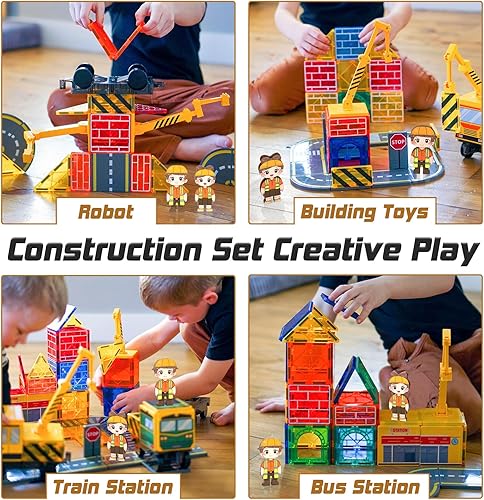 Miniatura 2 de Soyee - Juego de construcción magnético con 2 grúas, juguetes para niños de 3-5, 5-7, 8-10 años, incluye grúa, pista de carretera, tren, vías de