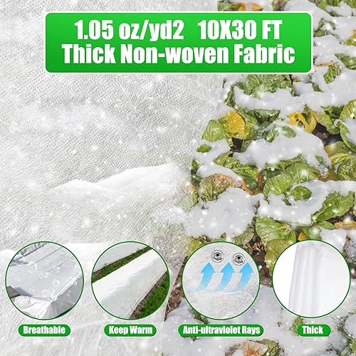 Miniatura 3 de Cubiertas para plantas de protección contra la congelación, kit de 10 x 30 pies con 6 aros de jardín y clips, 1.05 ozyd2, mantas de tela de escarcha