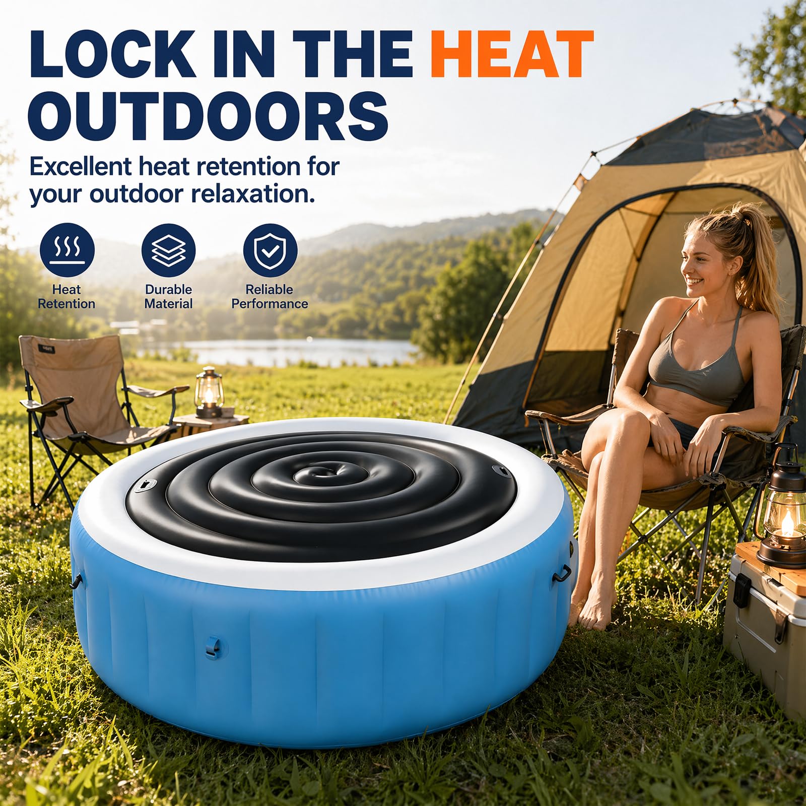 Aufblasbare Whirlpool Abdeckung, Energiesparende Whirlpool Isolierabdeckung mit Griffen, Wetterfester Whirlpool Deckel für Outdoor Spa & Aufblasbare Whirlpools (Schwarz, Ø 165 cm Rund)