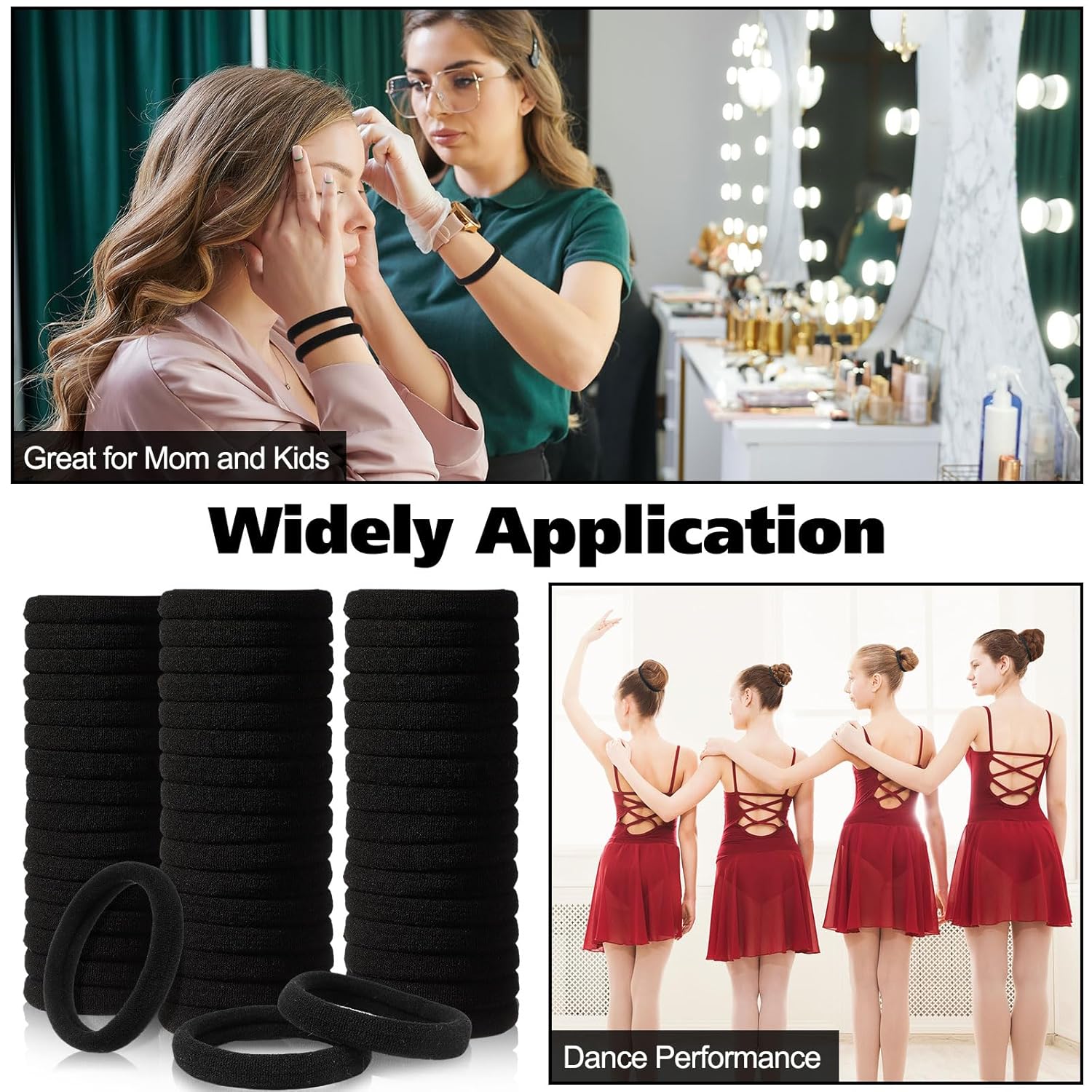Chuangdi 750 Pcs Large Black Hair Ties Bulk for Women Elastics Hair Bands Set Cotton Seamless Ponytail Holders Soft Hairs Scrunchies for Thin Thick Curly Wavy Hairs