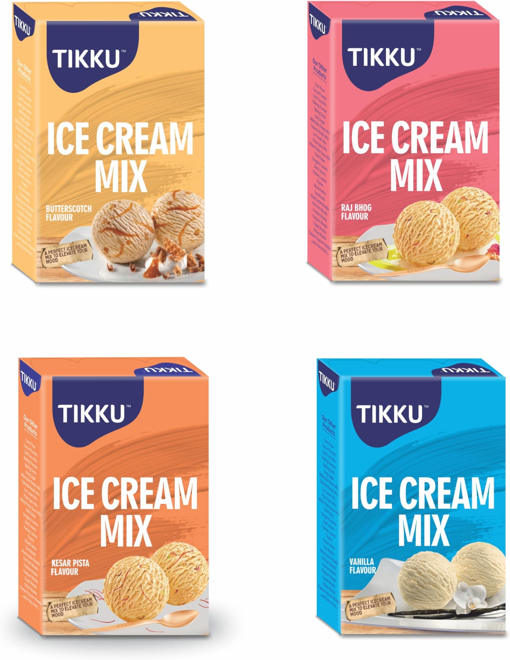 TIKKU Ice Cream Mix Combo of 4 Flavors 100 g x 4 (400 g) (Vanilla, Chocolate, Butterscotch, Rajbhog)