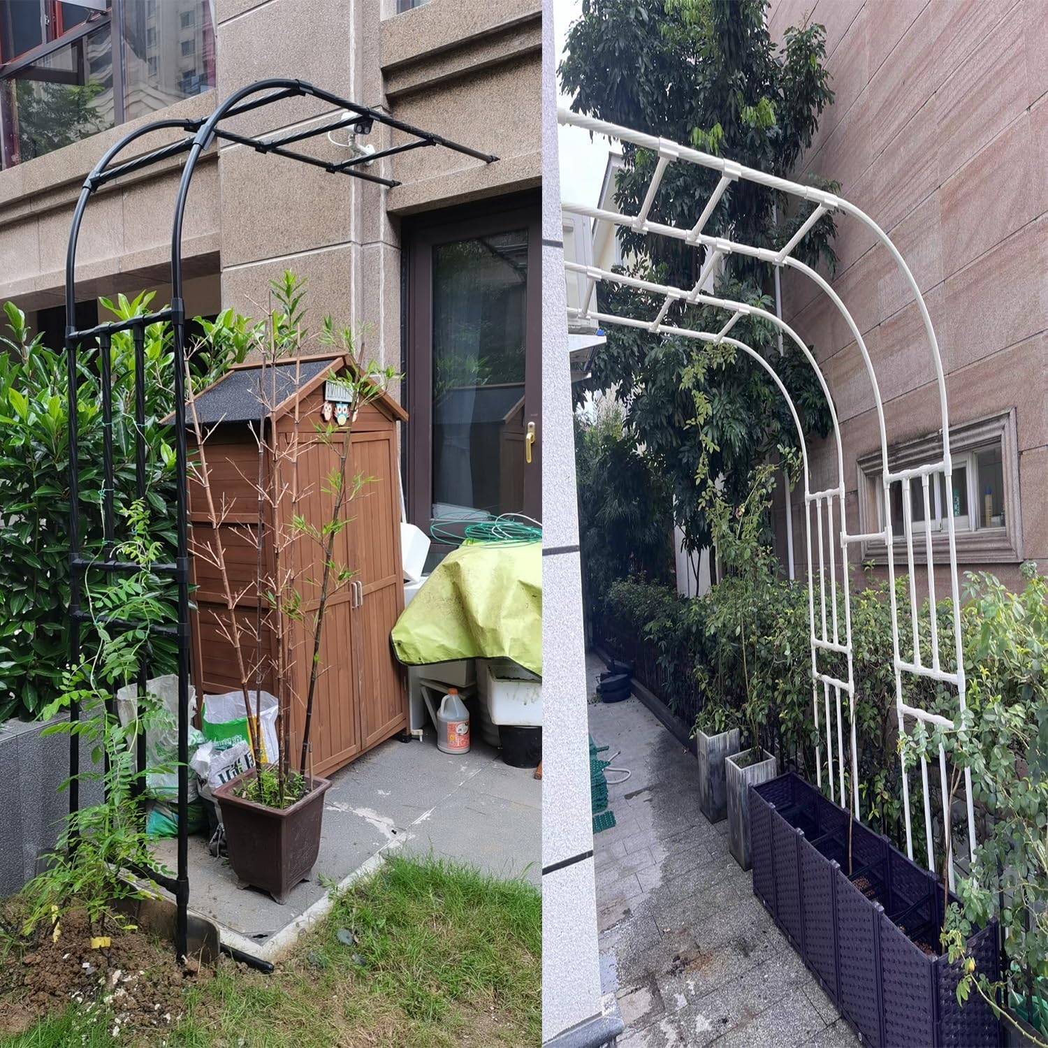 Traliccio semicircolare da giardino per esterni, 10 misure, supporto per rose in metallo, per piante rampicanti, decorazione da giardino, per patio, bianco (altezza 240 x larghezza 240 cm)