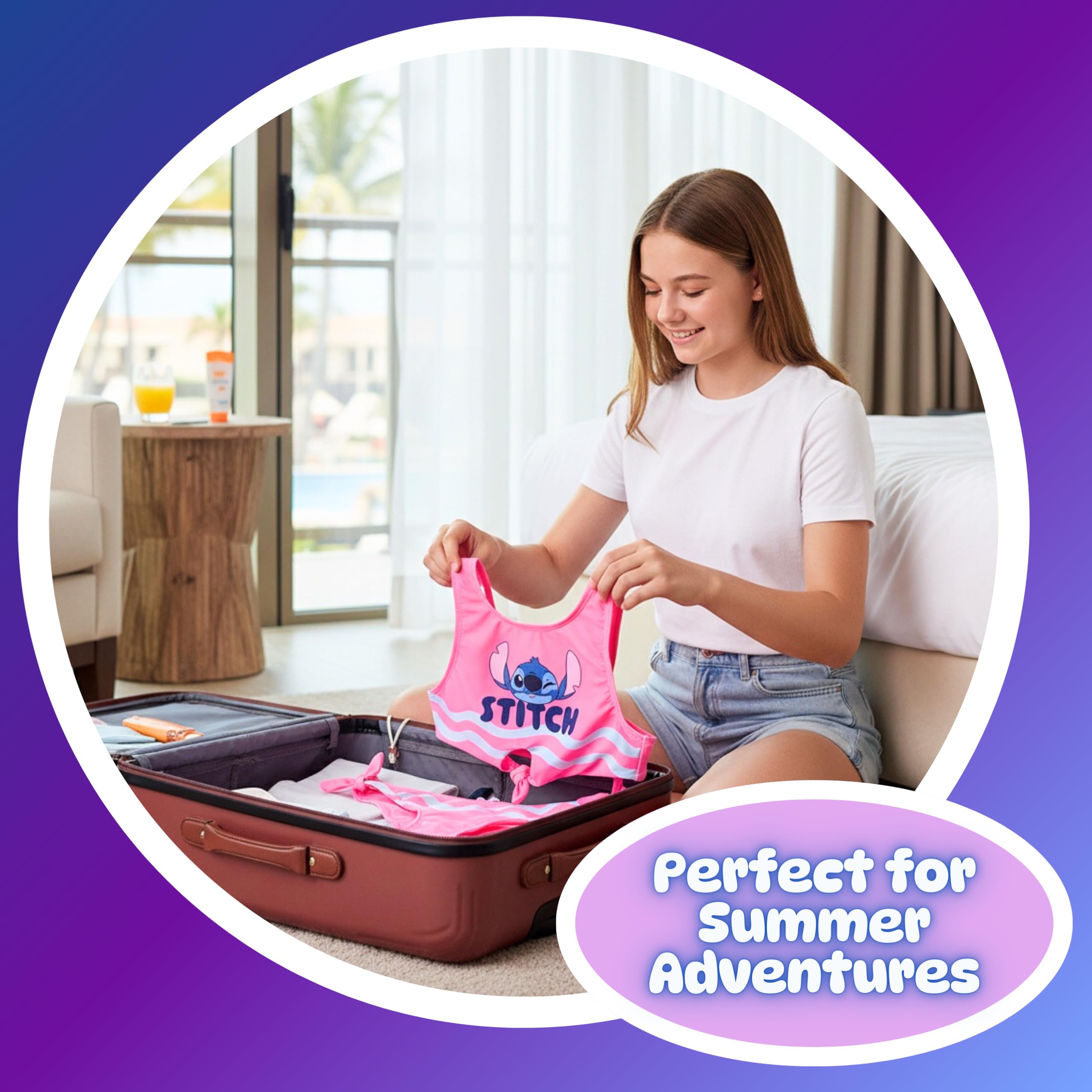 Disney Stitch Bikini para Niña, Diseño Lazos Bañador de Dos Piezas Verano Infantil, Tallas 6 a 12 Años