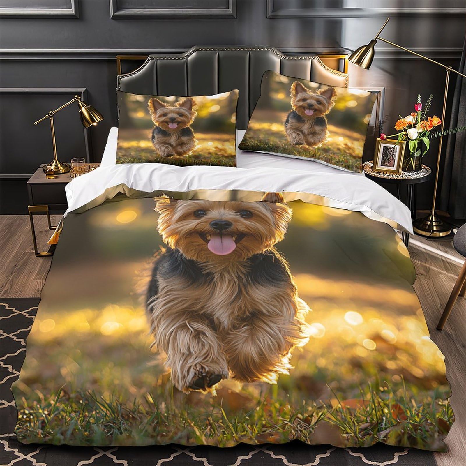 Housse de couette chiot blanc 200x200cm hypoallergénique microfibre 3D anti-plis fermeture éclair