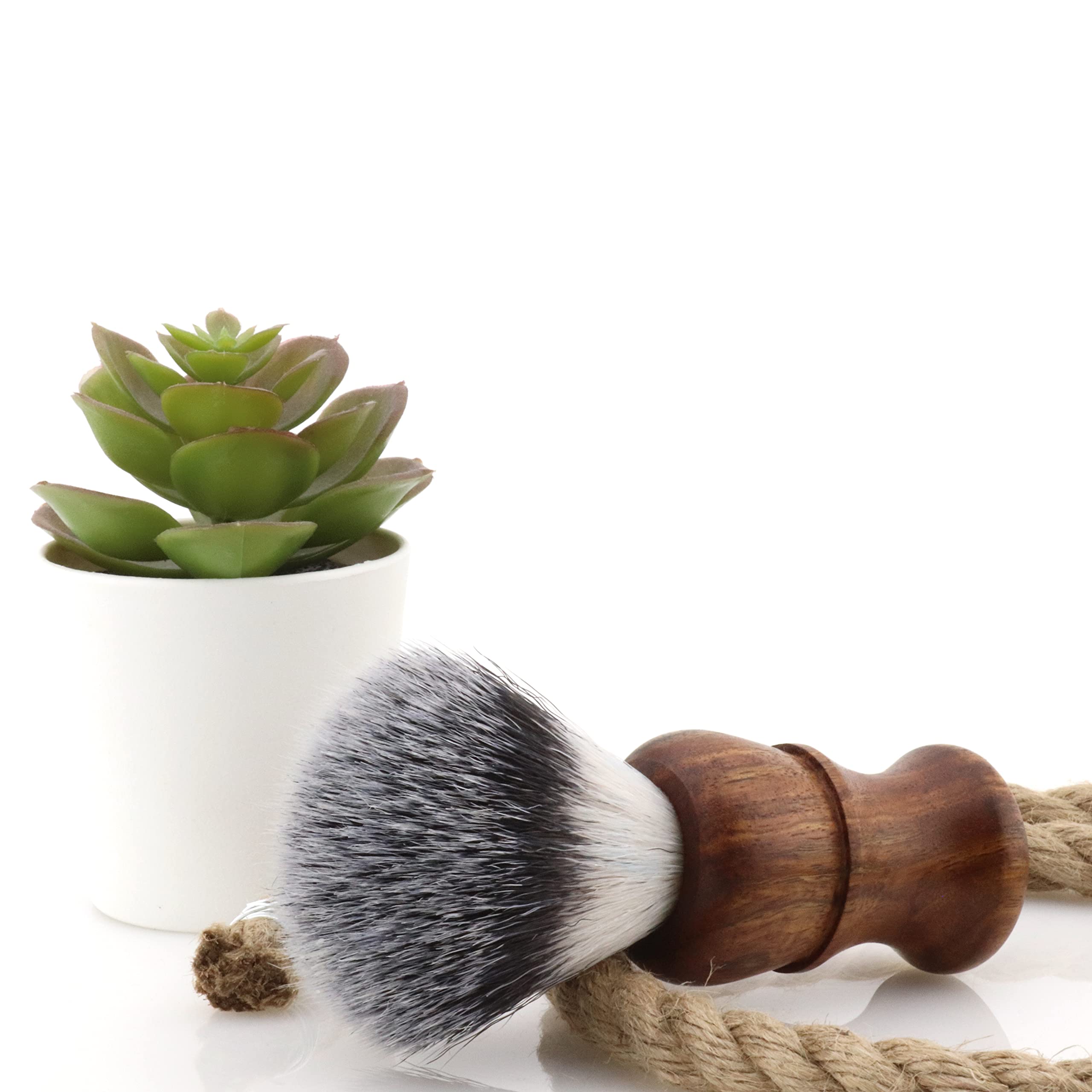 Jag Shaving - Set da barba sostenibile, 3 pezzi, in legno, pennello da barba con setole sintetiche, rasoio con lametta a doppio filo da donna e da uomo, piedistallo