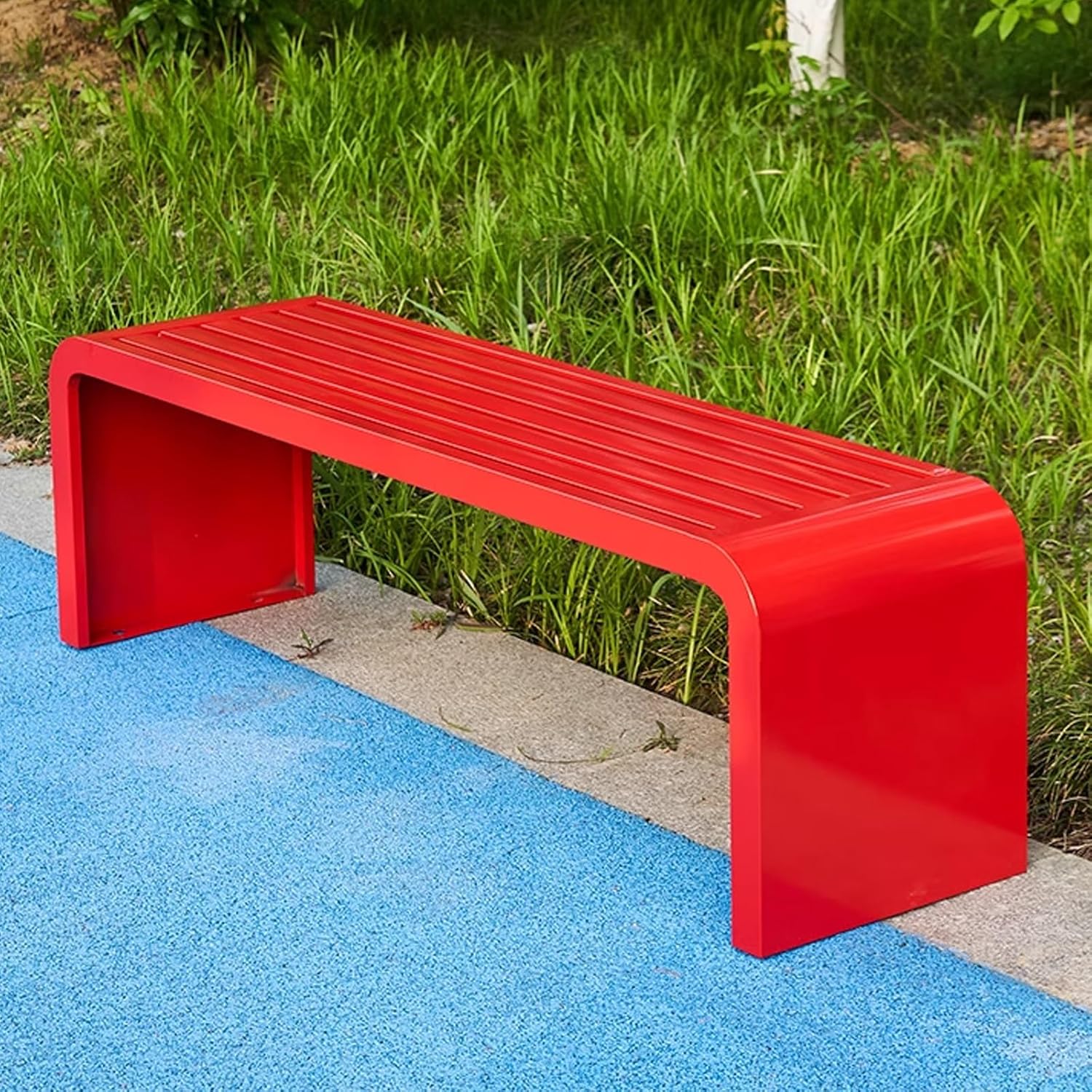 Outdoor Bench Weatherproof Clearance Garden Porch Bench Curved Backless Natural Design with Oiled Finish Never Deformation or Fade for Porch Pool Garden Lawn(Red,100cm/39in)