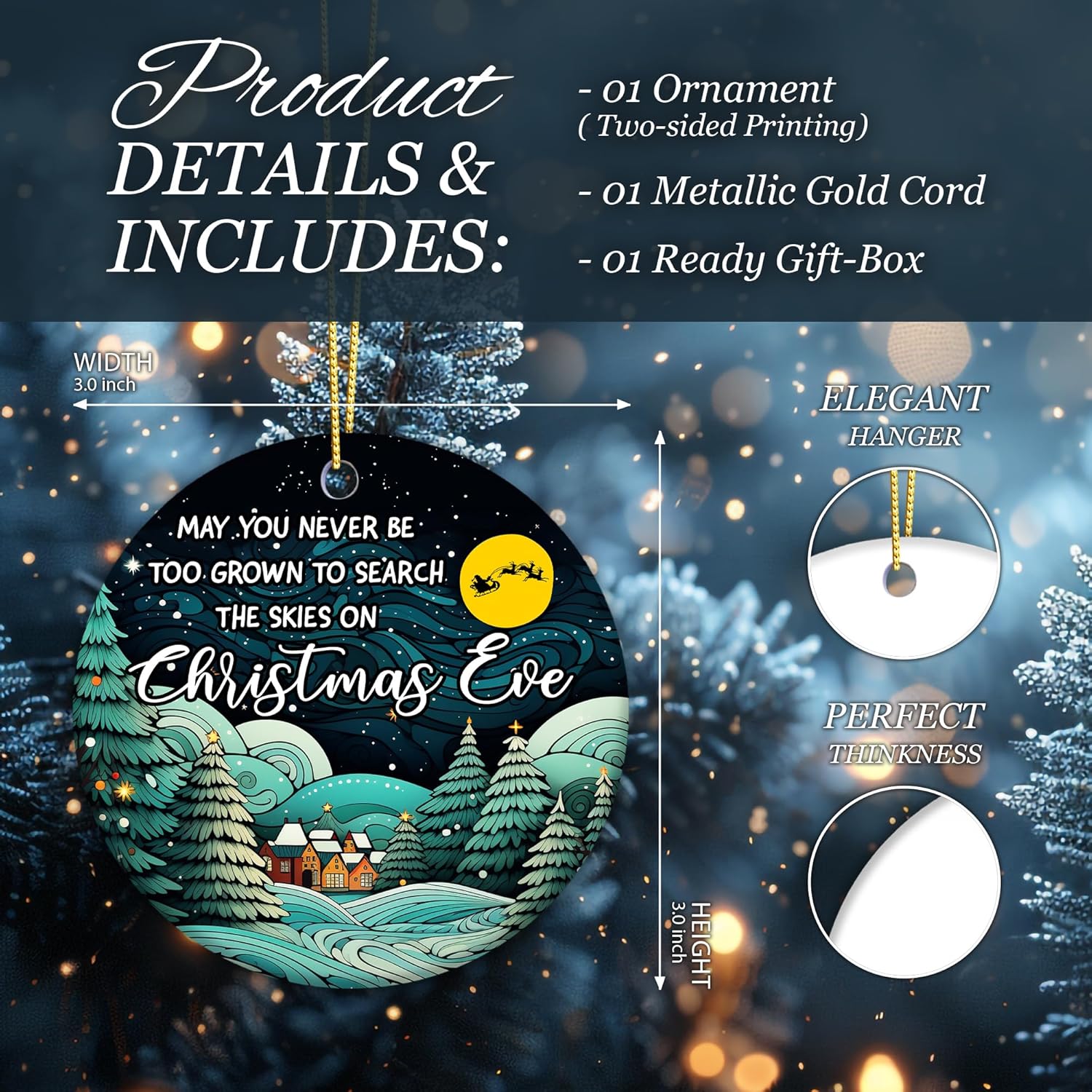 Christmas Eve Night Scene Ornament, Gift Ornament 2025, Sentimental Gift for Family, Kids, Friends, or Teachers, Christmas Eve Quote, Santa Sleigh Night Scene, Winter Village Holiday Decor - Image 6