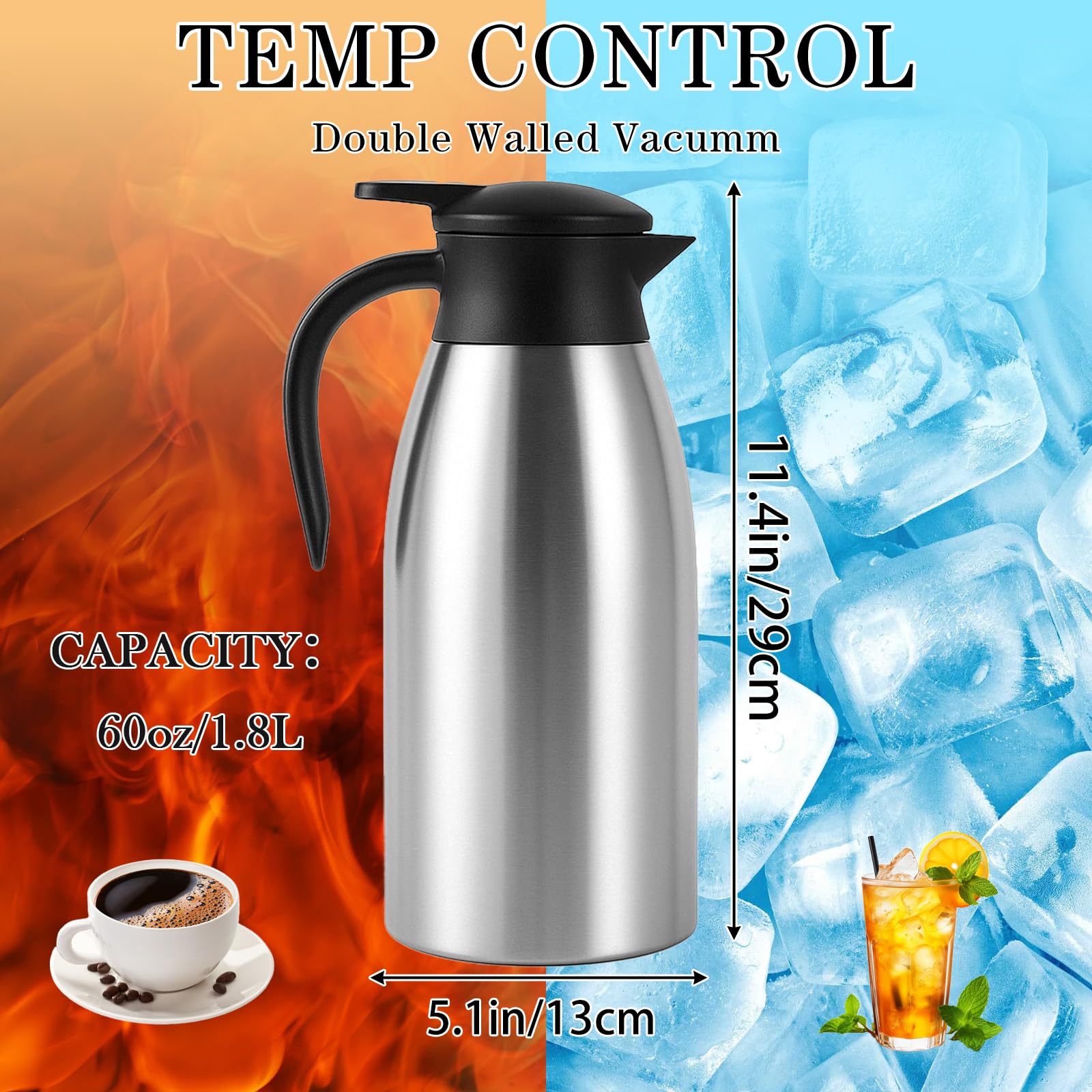 2 jarras térmicas de café de acero inoxidable aisladas de 68 onzas para líquido, dispensador de termo de café aislado de doble pared con cepillos para café y té, mantiene 12 horas calientes 24 horas