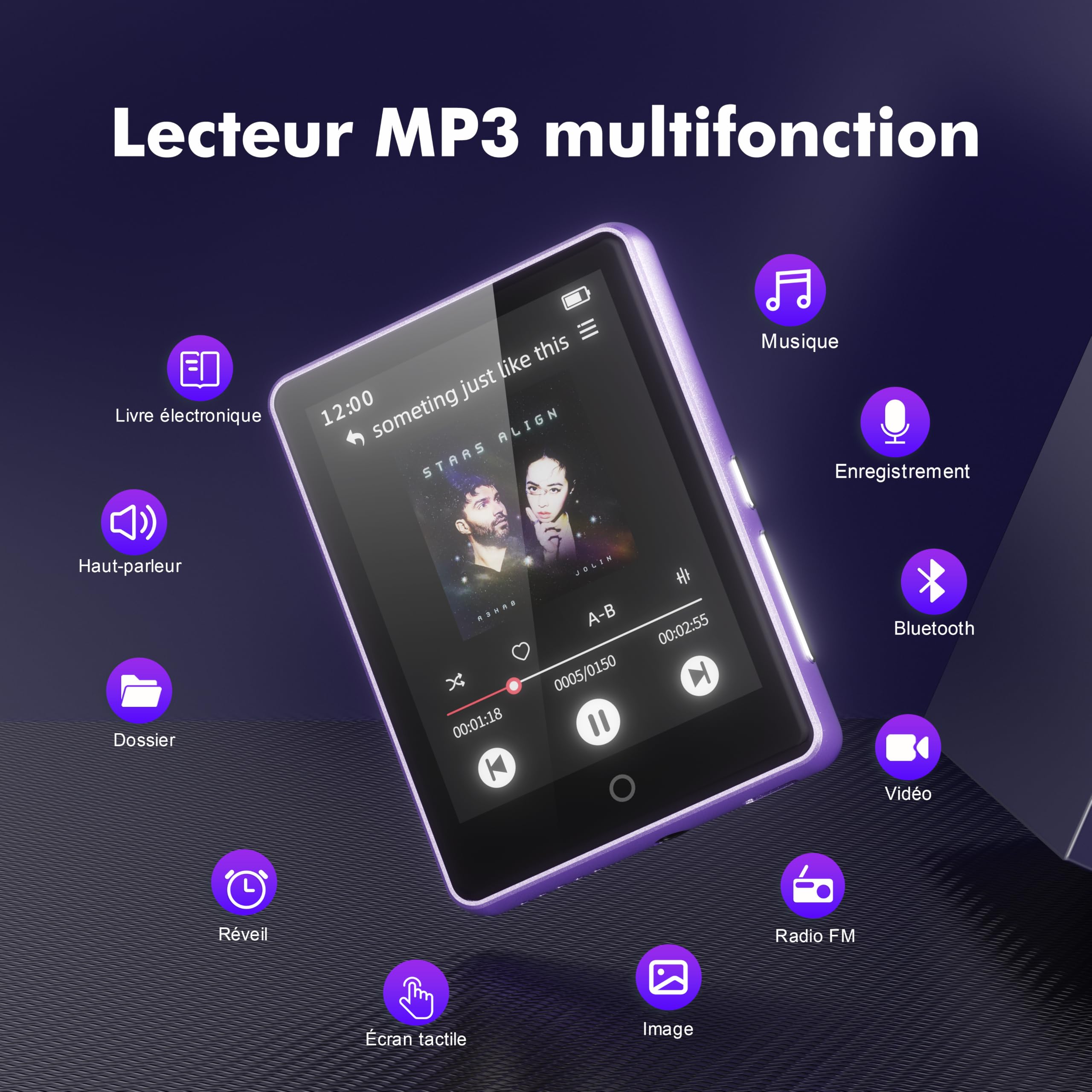 32Go Lecteur MP3 Bluetooth 5.3 avec Haut-Parleur, écran Tactile 2,8 Pouces
