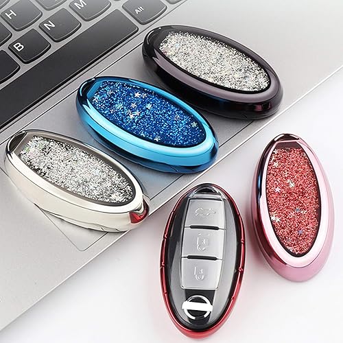 Miniatura 6 de QBUC Funda para llavero Nissan, 3, 4, 6 botones, con llavero, llavero de repuesto (azul brillante)