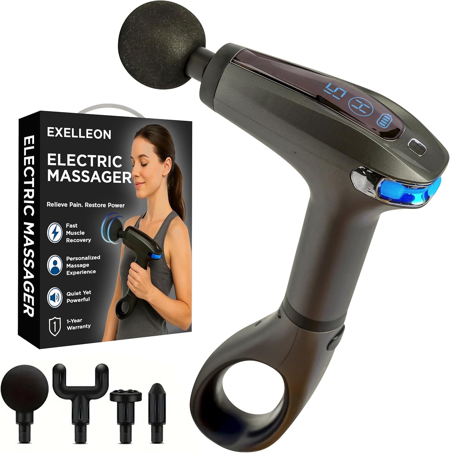 Massage Gun Deep Tissue | Percussion Massager for Back and Neck Pain Relief | Portable Handheld Muscle Massage Guns | Travel-Friendly Carry Case | Rechargable, Extended Ergonomic Handle Massage Gun Deep Tissue | Percussion Massager for Back and Neck Pain Relief | Portable Handheld Muscle Massage Guns | Travel-Friendly Carry Case | Rechargable, Extended Ergonomic Handle