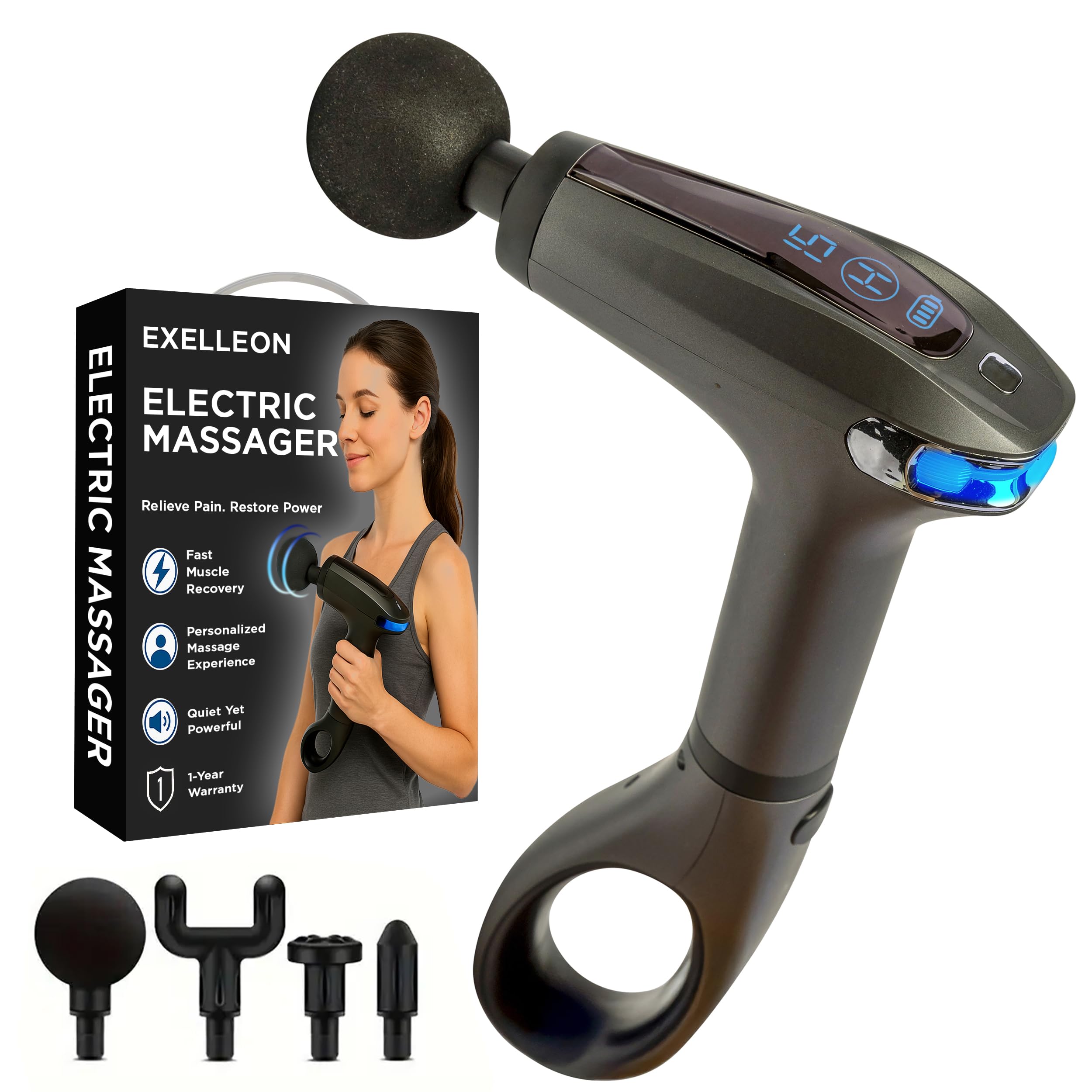 Massage Gun Deep Tissue Percussion Massager for Back and Neck Pain Relief Portable Handheld Muscle Massage Guns Travel-Friendly
