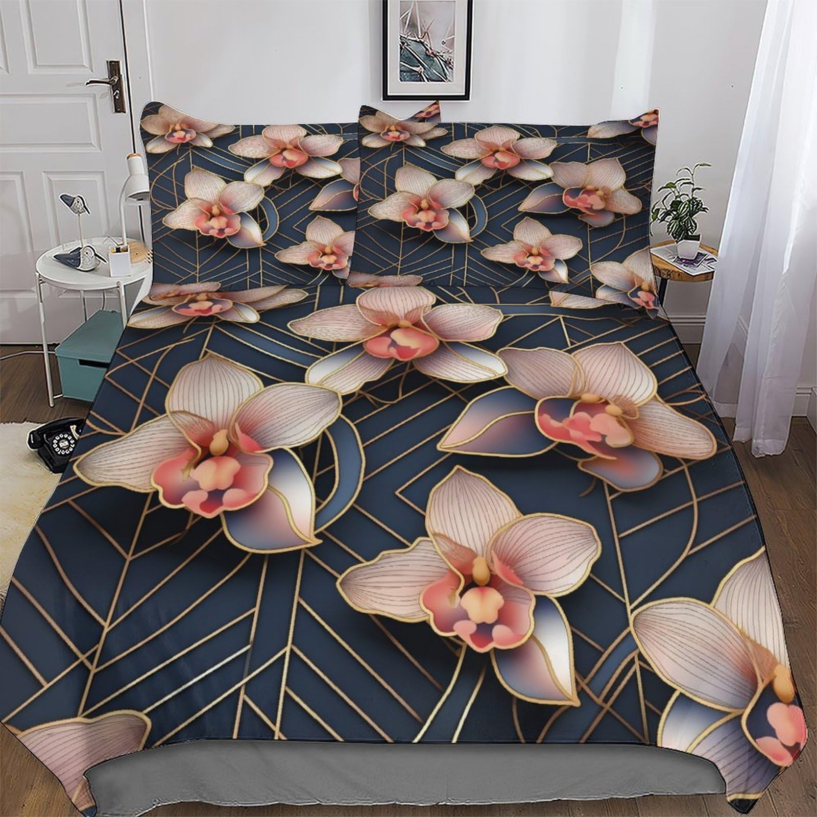 Parure de lit housse de couette 220x240 motif floral 3 pièces en coton microfibre imprimé 3D