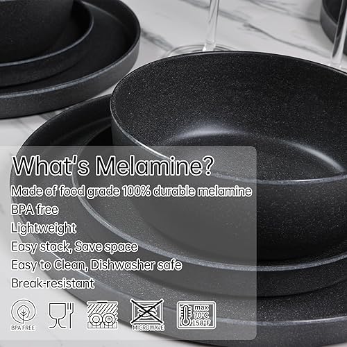 Miniatura 7 de Webbylee Juego de vajilla de melamina – Juego de 12 platos redondos mate y cuencos para uso en interiores y exteriores, juego de platos de