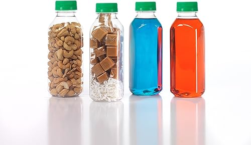 Miniatura 2 de (8) Botellas de jugo de plástico transparente de grado alimenticio de 16 onzas con tapas verdes a prueba de manipulaciones, paquete de 8