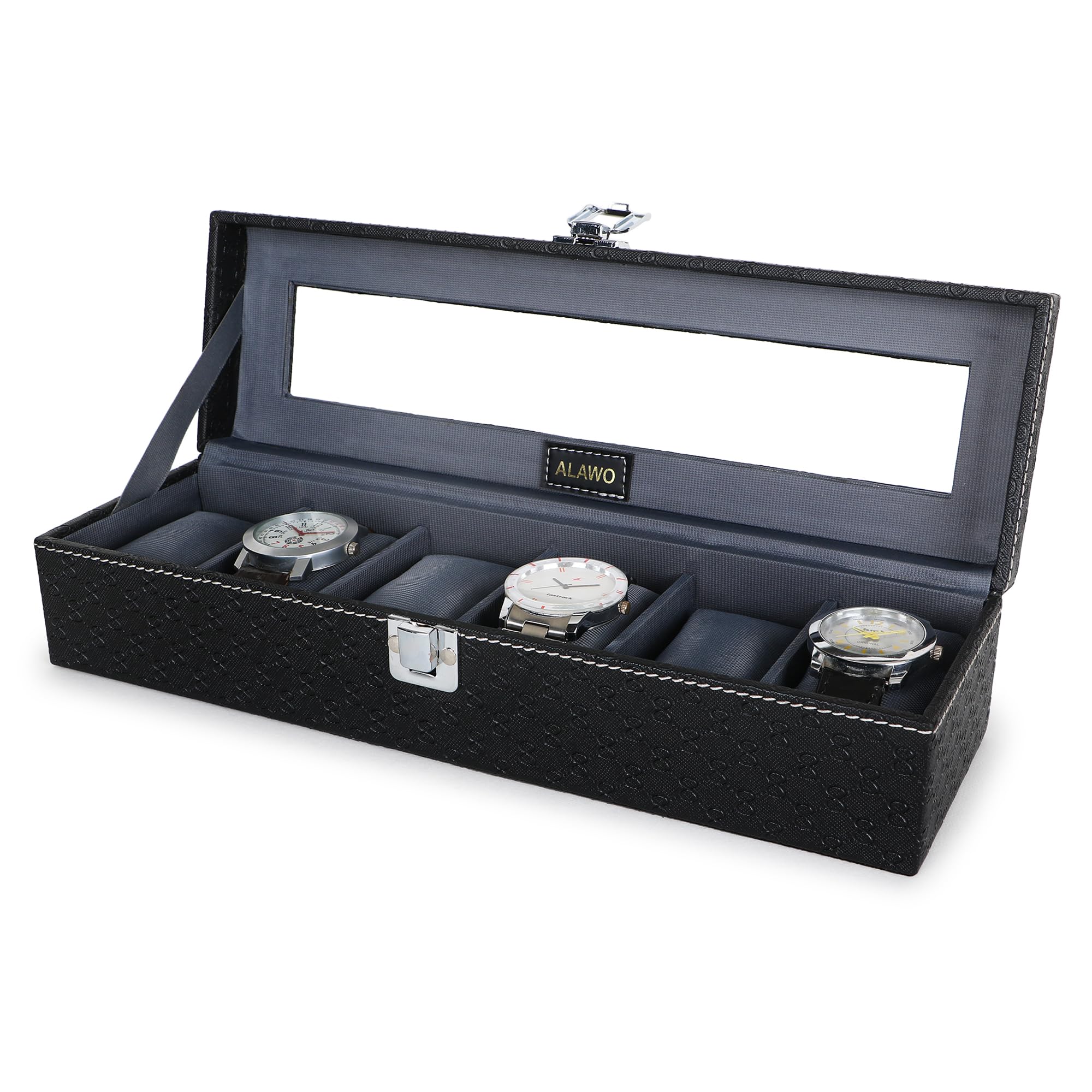 ALAWO Watch Box Organizer Holder Case with 6 slots of Watches in Transparent Display with Black & Gray Color (B0CTJ1MFNJ) Amazon Price History, Amazon Price Tracker