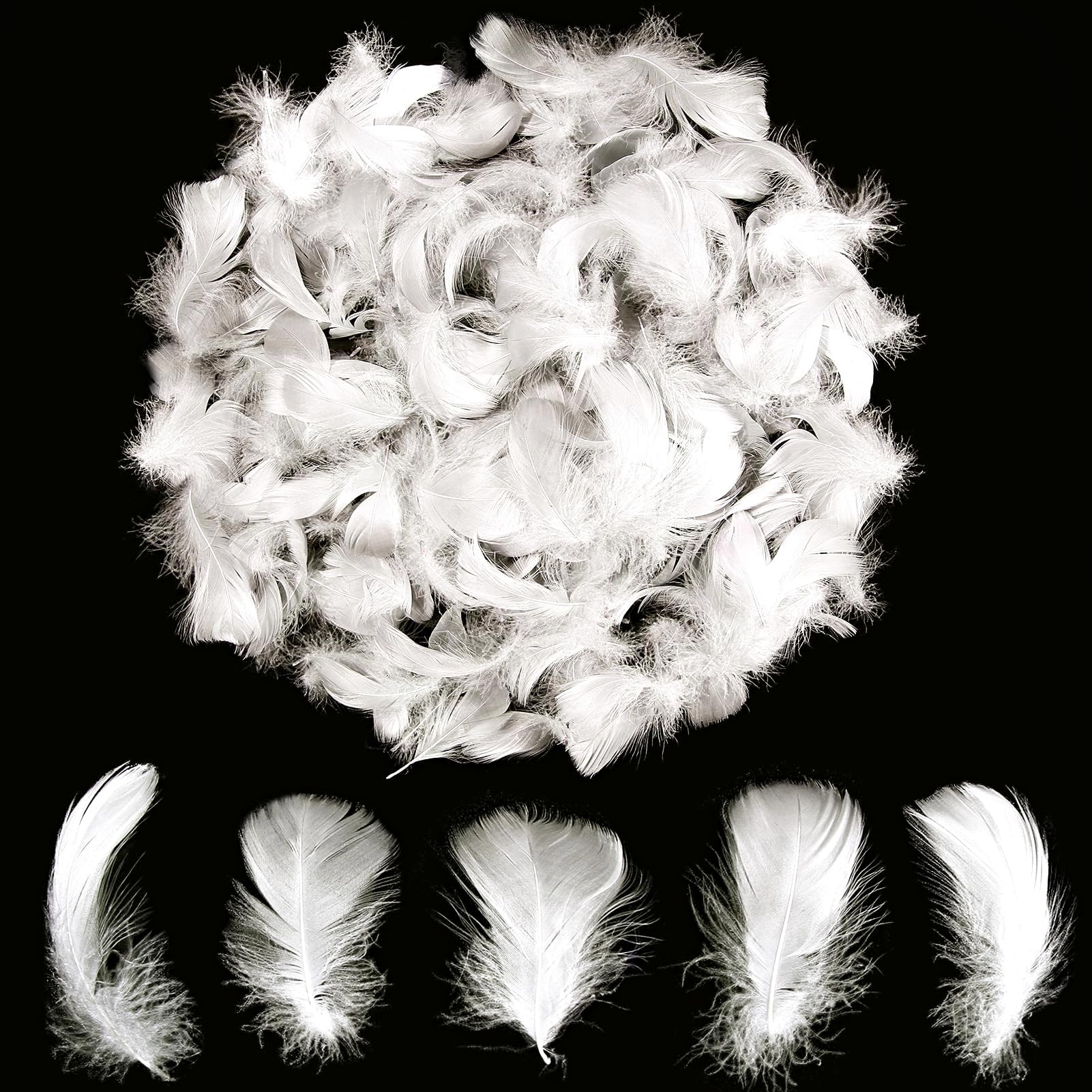 Lamar 300Pcs 2-3'' White Feathers Bulk for Crafting, Dream Catcher Accessories, Art Projects, DIY Crafting, Handi Crafts, Party Decoration (White)
