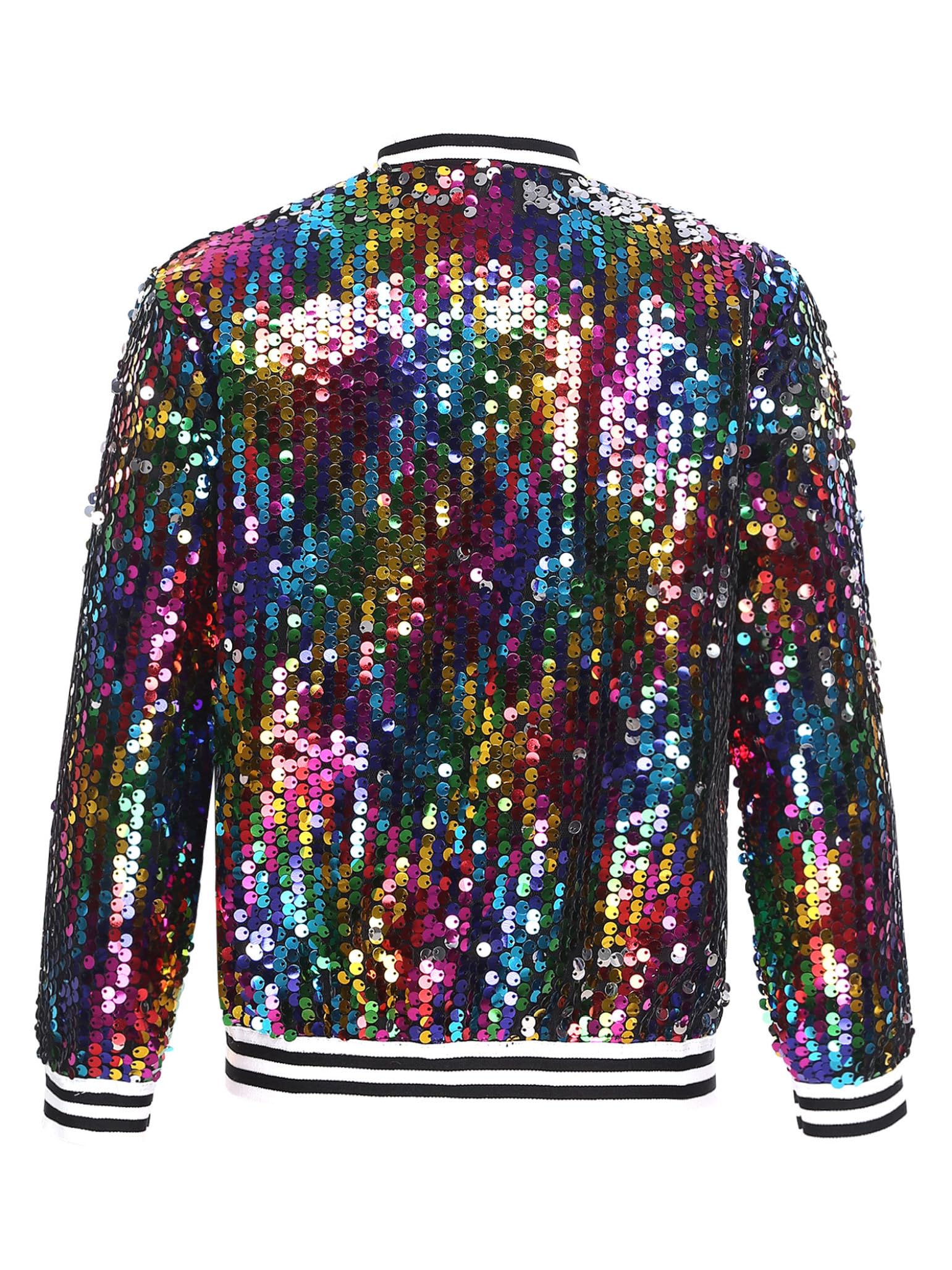 Enfants Filles Garçons Veste À Paillettes Veste Baseball Brillante Manches Longues Sport Métallisée Décontractée Tenue De Performance Pour Hip