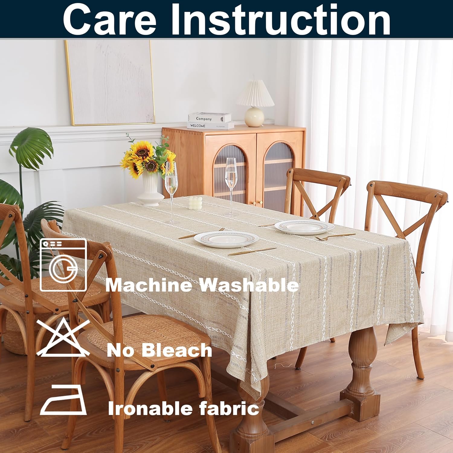 Gernaice Boho 2PCS Striped Small Square Tablecloth 24x24 Inch, Premium Linen Blend with Cutwork Embroidery, Dustproof Washable Table Cover for Coffee Nightstand Sofa Side End Tables (Brown)