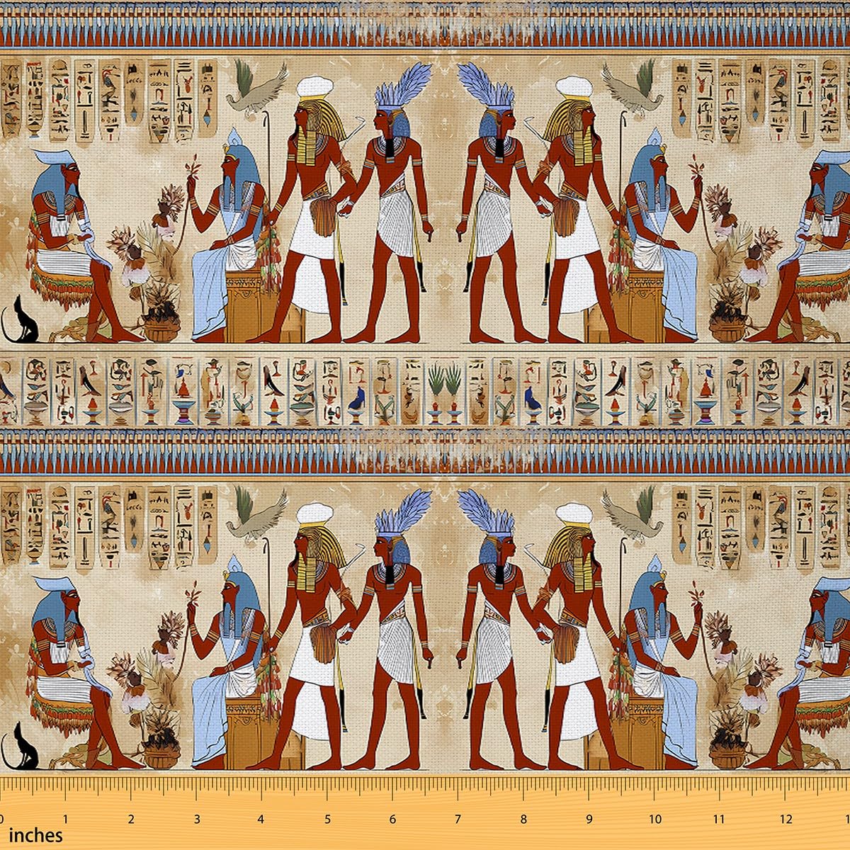 Tribal Upholstery Fabric for Chairs, Egypt Culture Outdoor Fabric by The Yard, Egyptian Print Decorative Fabric for Upholstery and Home DIY Projects, 3 Yards, Yellow