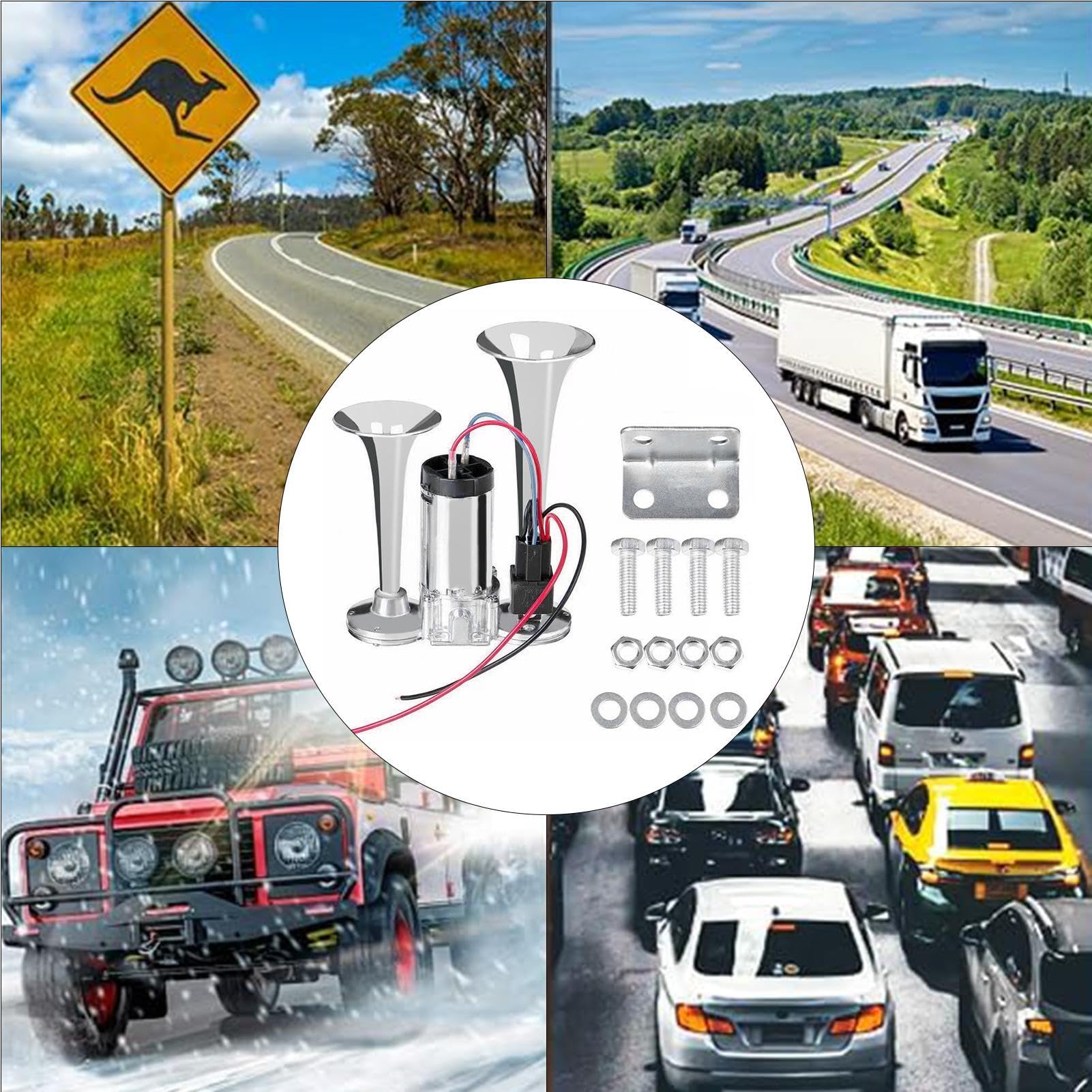 Bocina de aire para camión, Bocina de tren para camión - Kit de bocinas de tren ruidosas,Trompetas dobles, kit de bocinas de tren para camiones con compresor de aire para SUV, motocicletas, camiones,