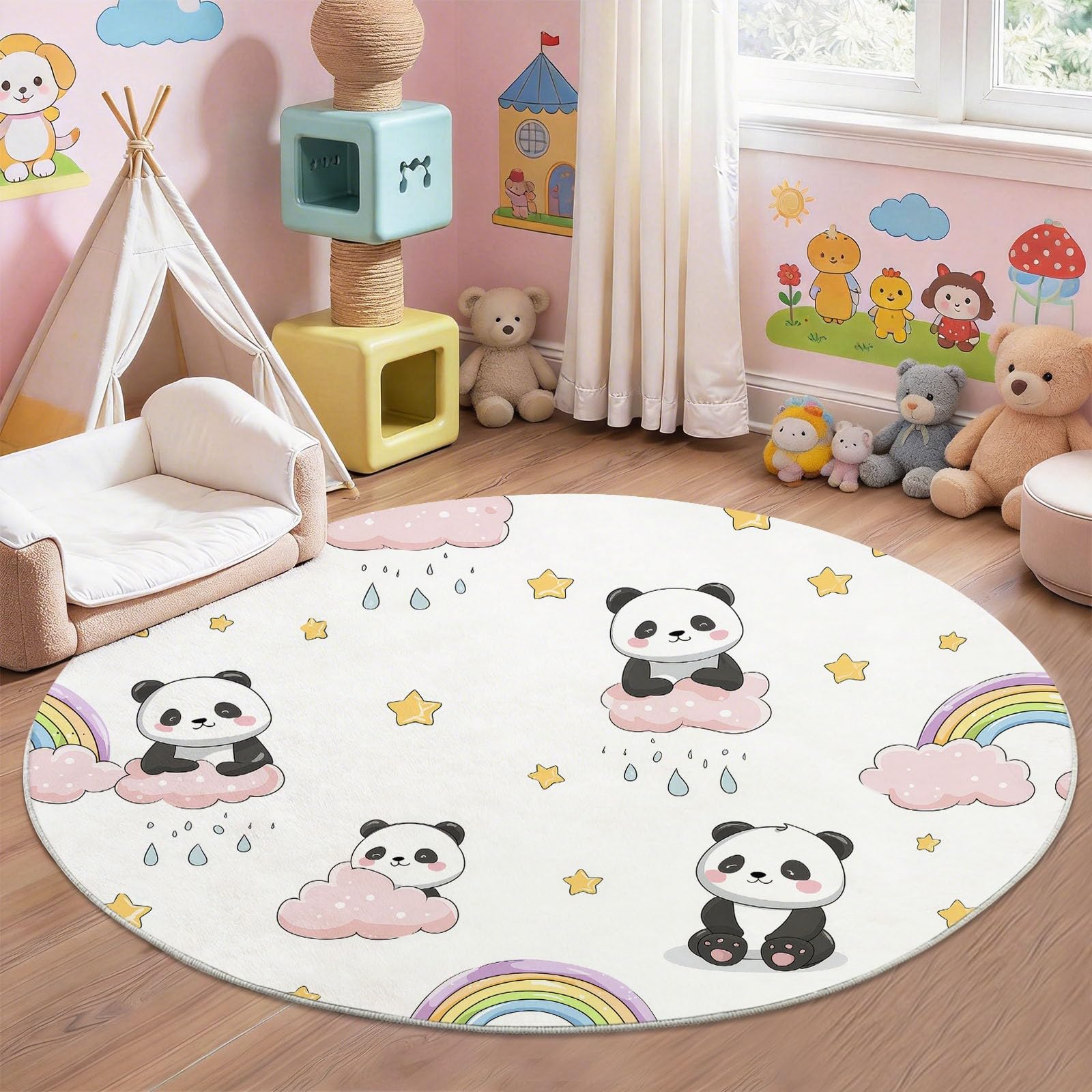 Tapis antidérapant enfant lavable motif panda pour sol de nurserie