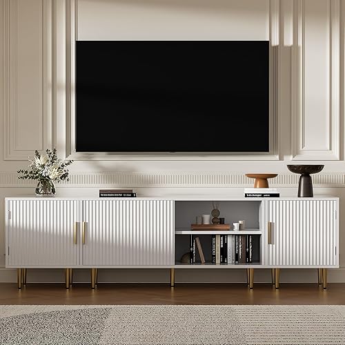 Miniatura 8 de Soporte de TV moderno combinado para TV de 55/60/65 pulgadas, pequeño centro de entretenimiento con estante ajustable, soporte multimedia de TV con
