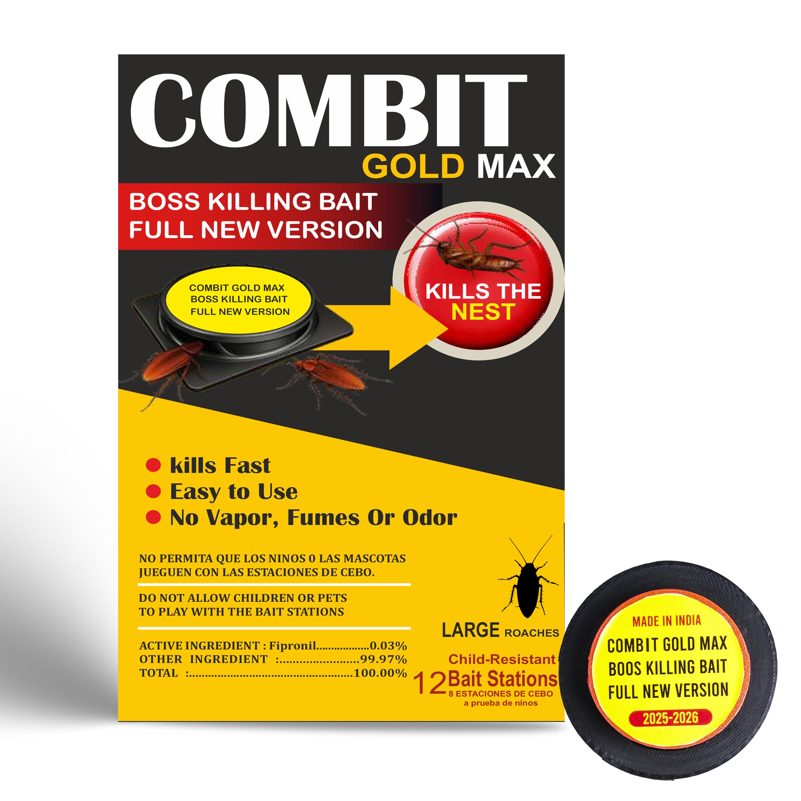 PREXOM ESHOP Combit Gold Max Boss Killing Bait – Full New Version – Roach Killer Bait Stations for Large Roaches – Child-Resistant, No Fumes or Odor, Kills the Nest, Fast-Acting (12)
