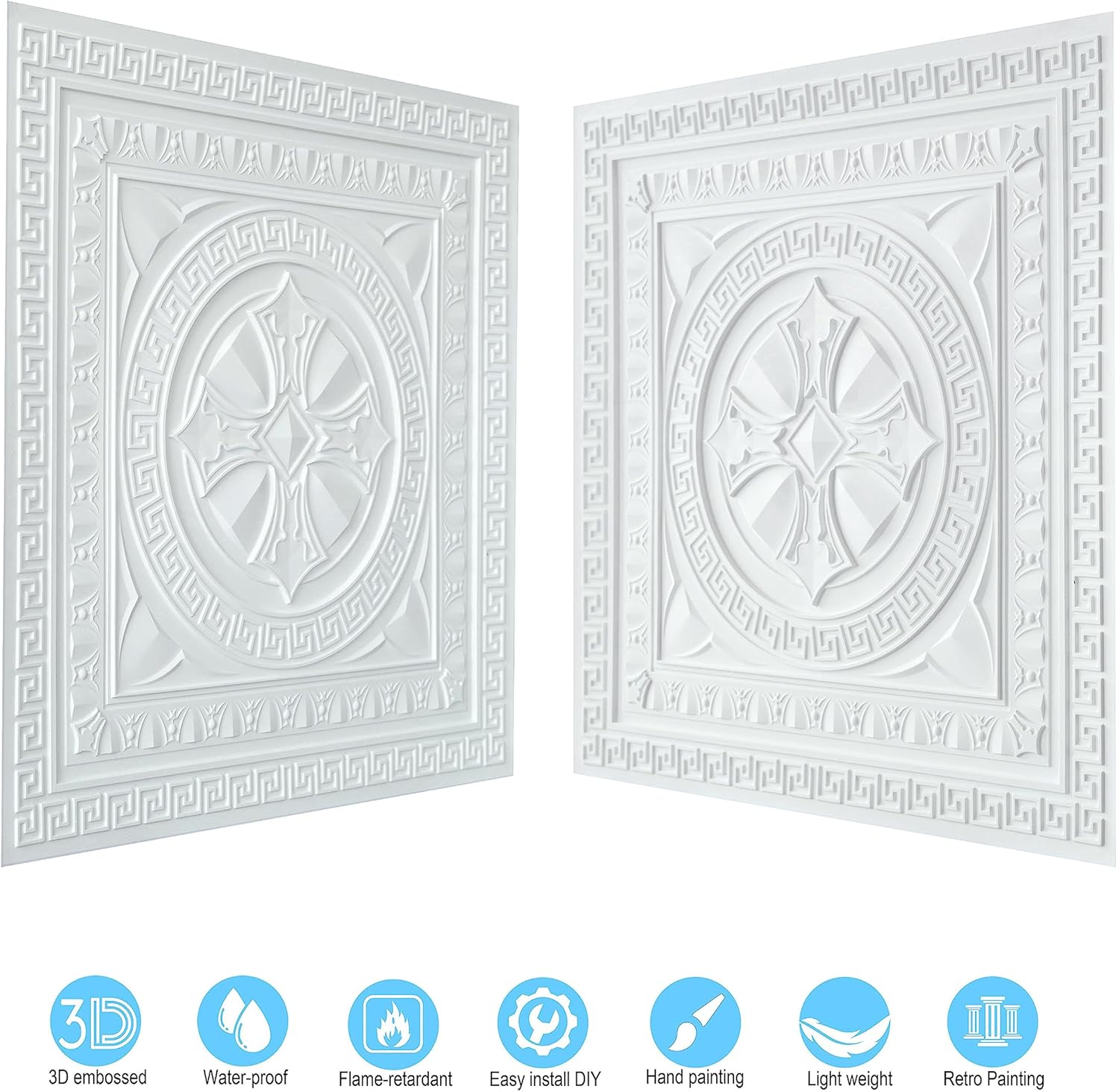 Embellished Ceiling Tiles 3D Wall Panels Decor for Cafe Club Salon Hotel Store Bar 2'x2' PL01 White Matte 10pcs/lot