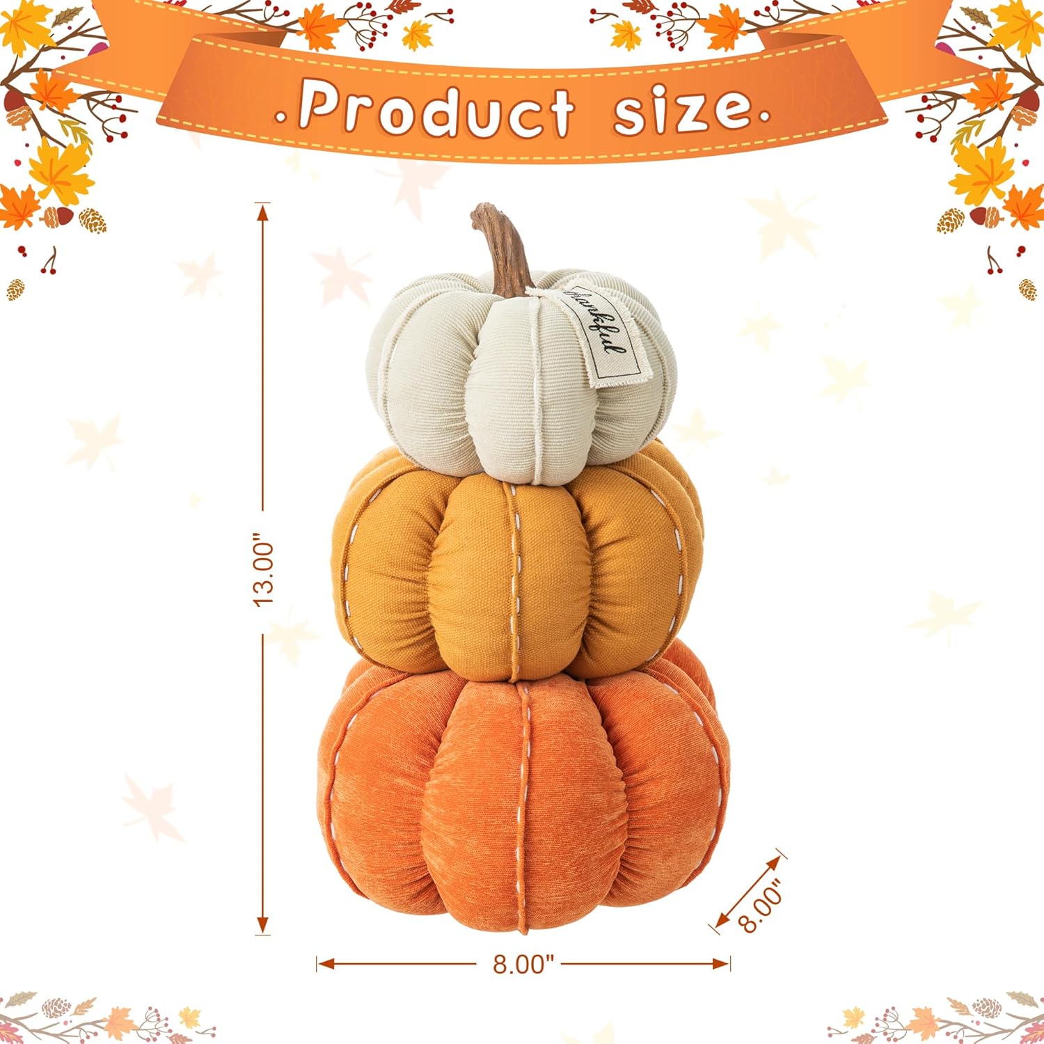 Glitzhome Fall Artificial Pumpkins Decor, Stacked Fabric Pumpkins Autumn Harvest Home Decor, Fall Indoor Tray Decor, Thanksgiving Table Centerpieces Decor