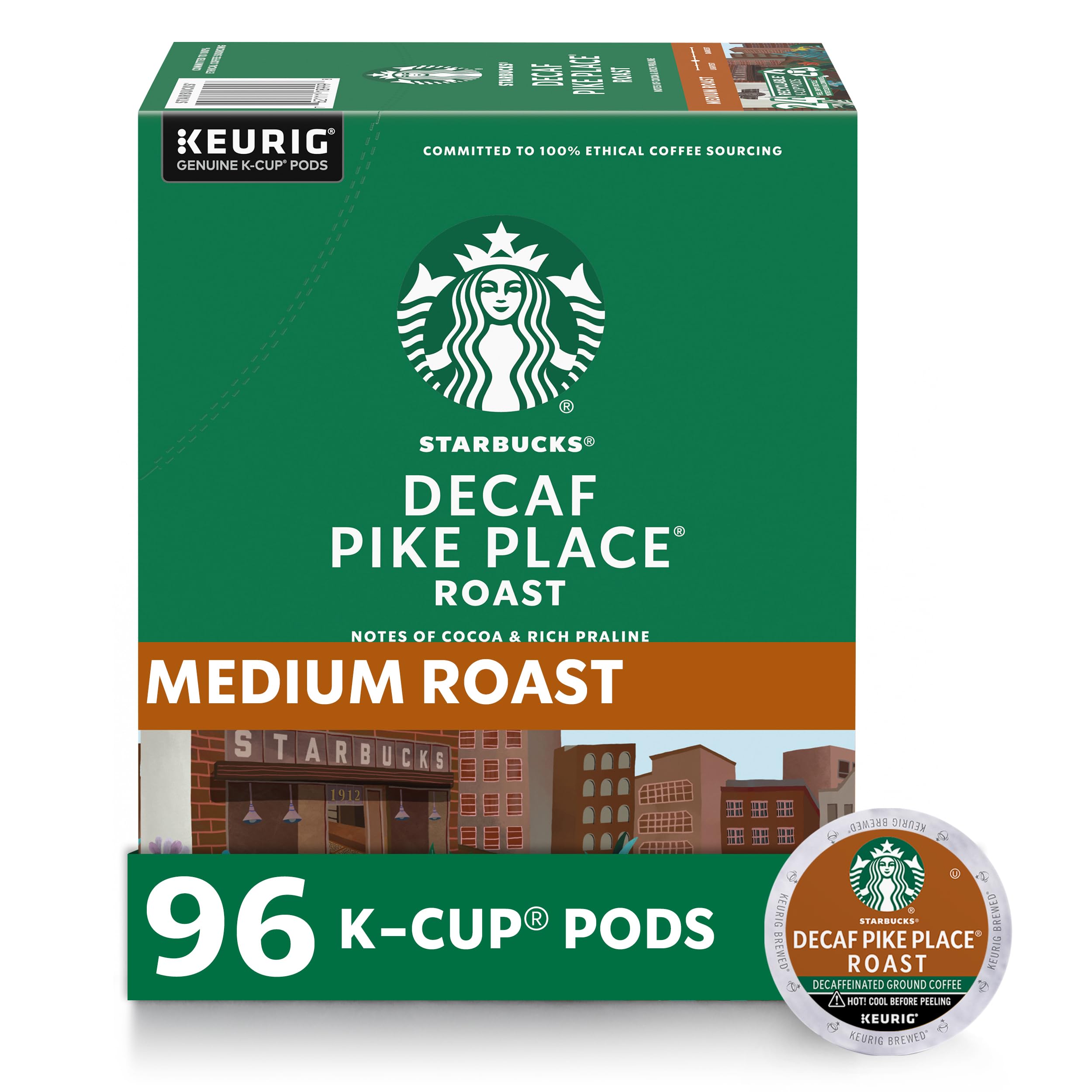 K-Cup Coffee Pods, Medium Roast Hot or Iced Coffee, Decaf Pike Place Roast, 96 Keurig Pods ​