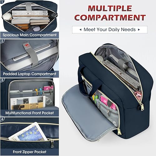 Miniatura 9 de NEWHEY Bolsa para laptop de 17.3 pulgadas para mujeres y hombres, impermeable, bolsa de mensajero grande para computadora, oficina, trabajo,