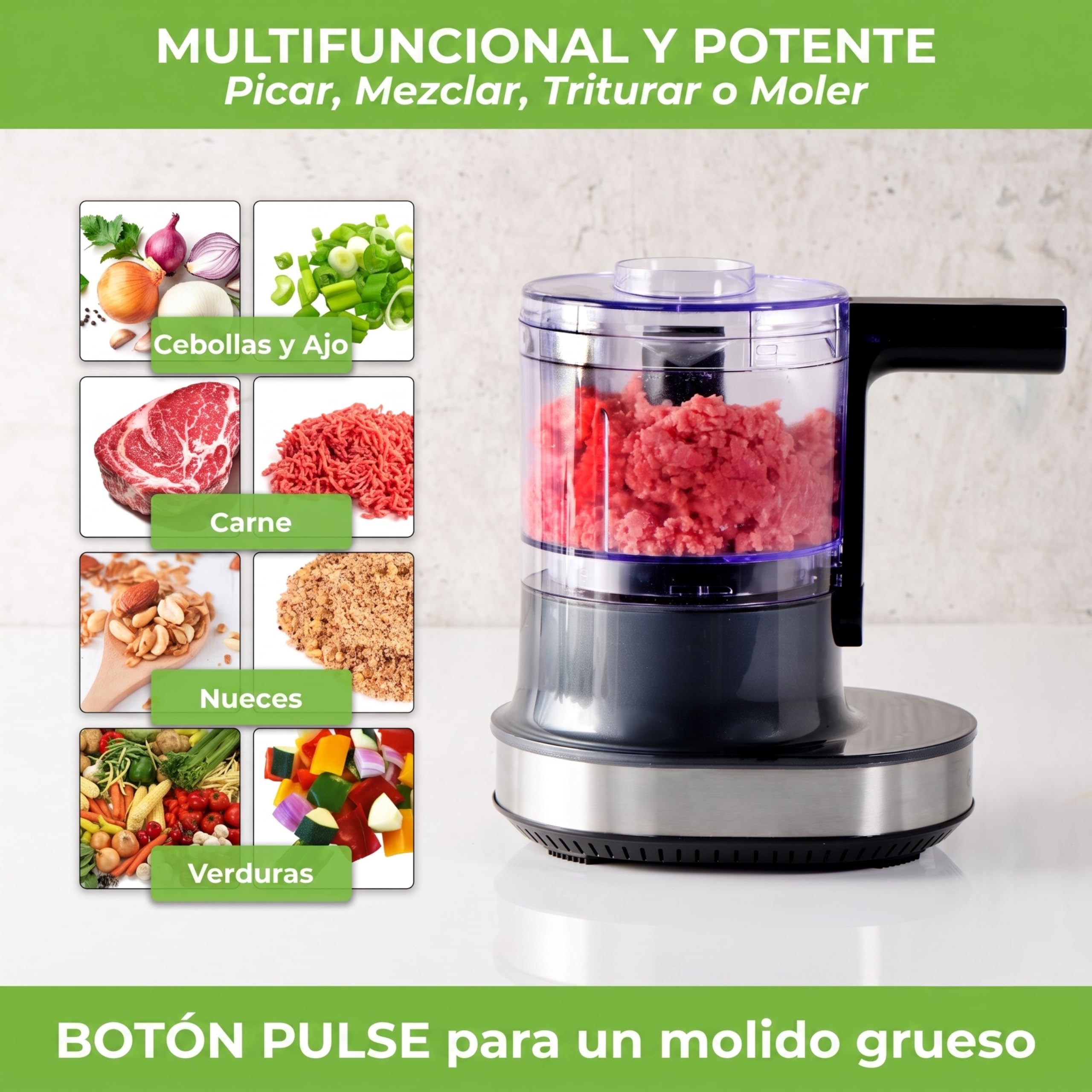 Multipicadora eléctrica 4D de Nutri-Chopper, picadora universal para nueces, cebollas, frutas y verduras, carne, función de cuchilla automática, recipiente de mezcla (500 ml), sin BPA
